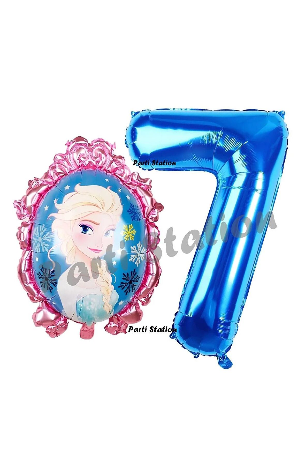 Frozen Balon 7 Yaş Doğum Günü Set Karlar Ülkesi Konsept Balon ve Lacivert Rakam Balon Doğum Günü Set