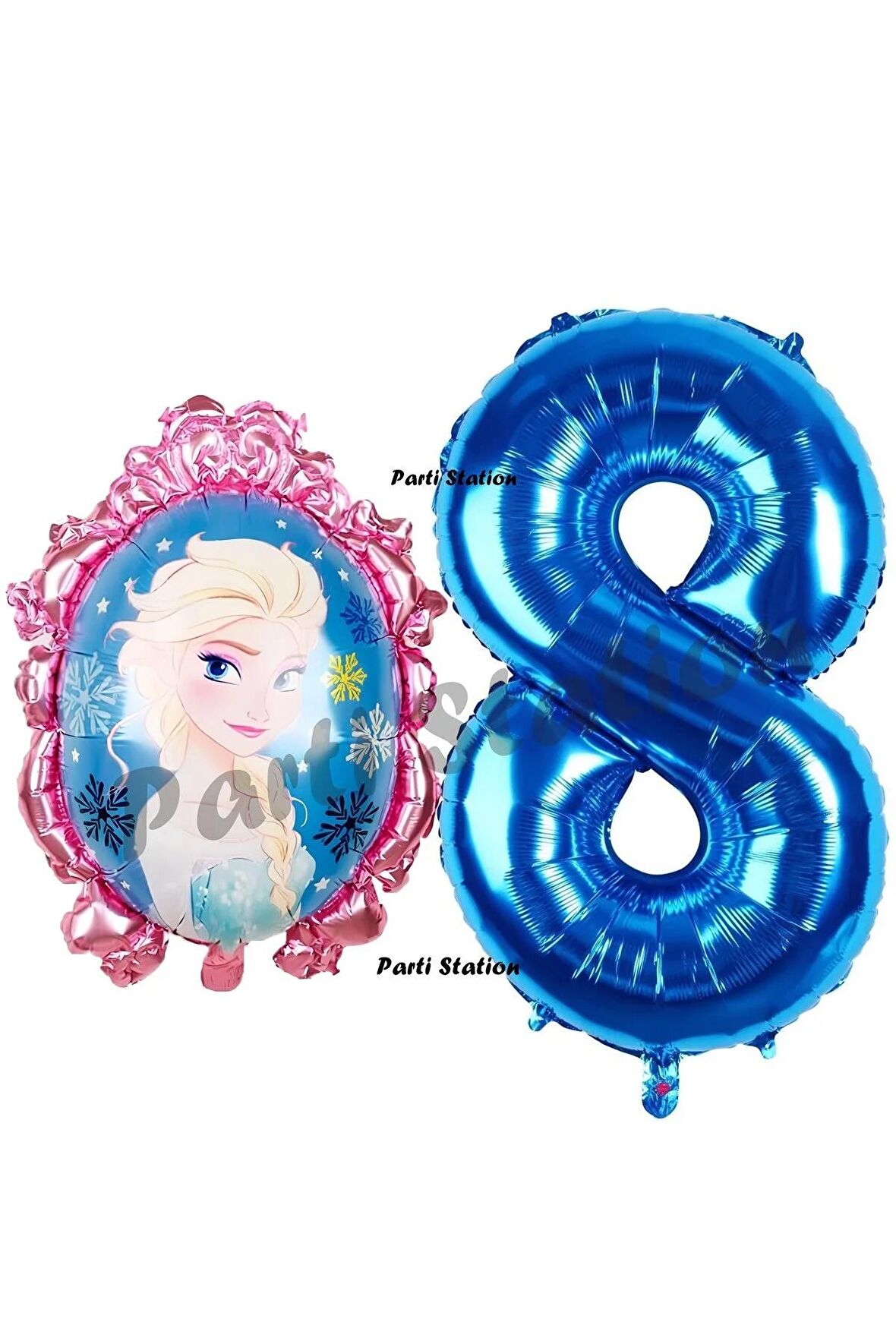 Frozen Balon 8 Yaş Doğum Günü Set Karlar Ülkesi Konsept Balon ve Lacivert Rakam Balon Doğum Günü Set