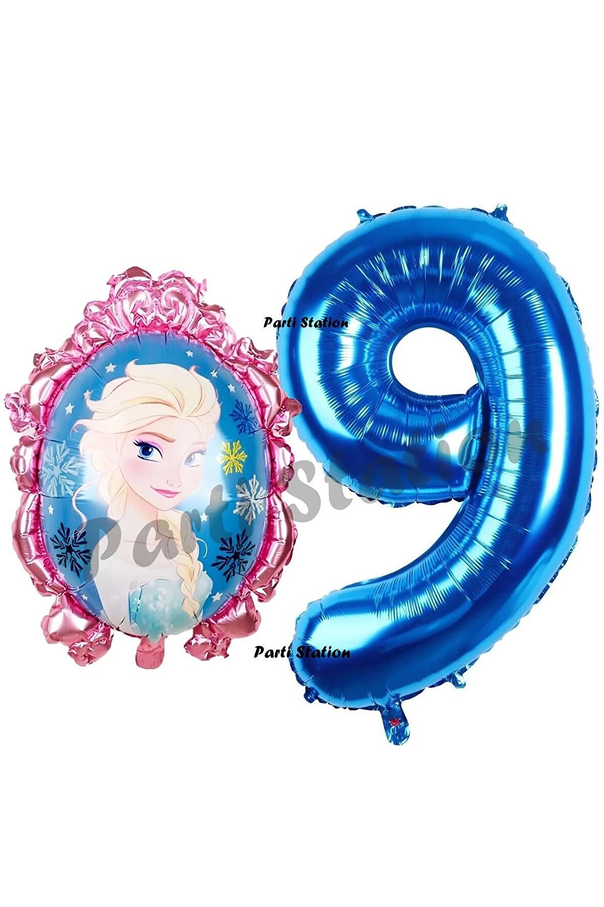 Frozen Balon 9 Yaş Doğum Günü Set Karlar Ülkesi Konsept Balon ve Lacivert Rakam Balon Doğum Günü Set