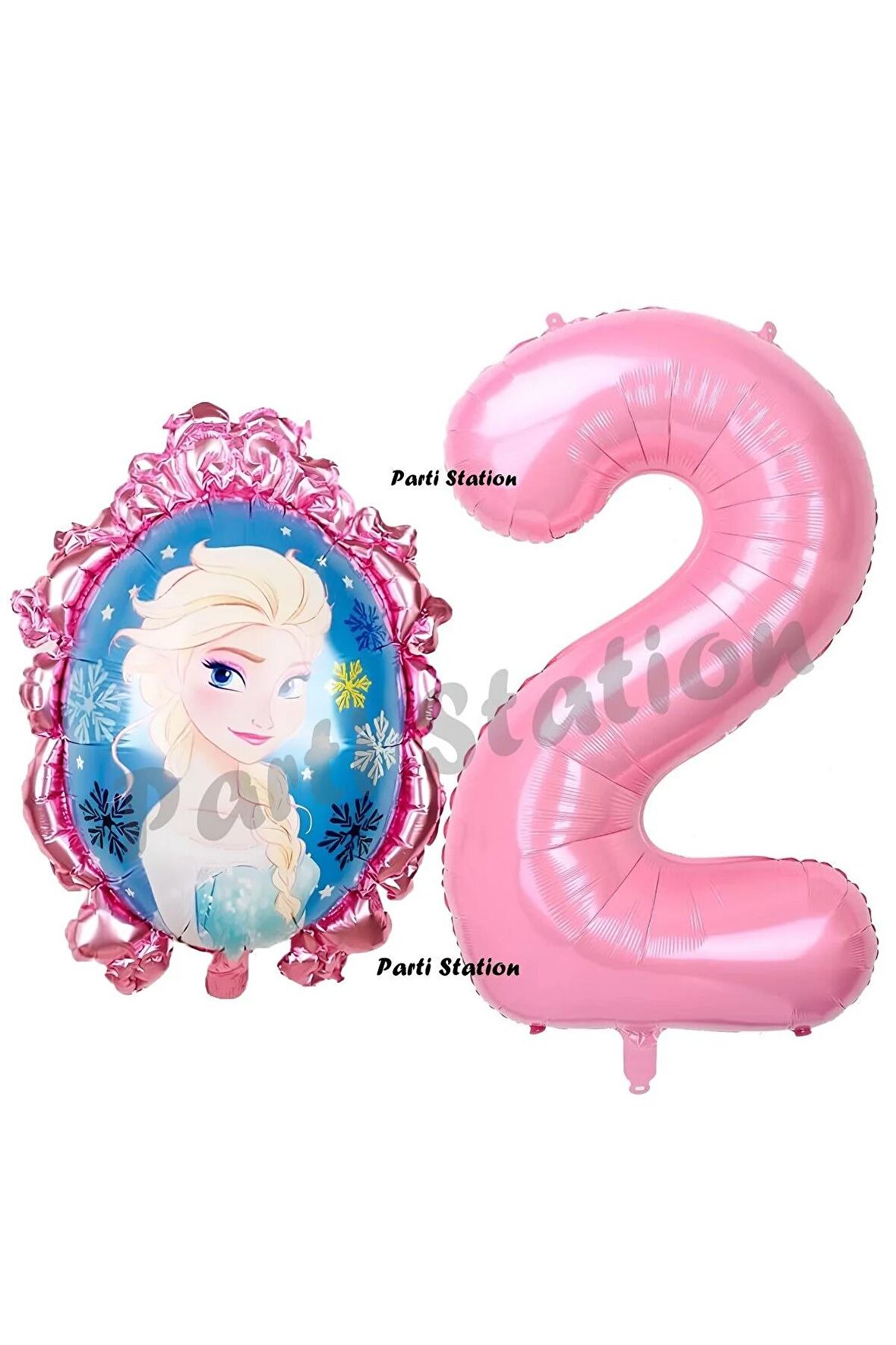 Frozen Balon 2 Yaş Doğum Günü Set Karlar Ülkesi Konsept Balon ve Pembe Rakam Balon Doğum Günü Set