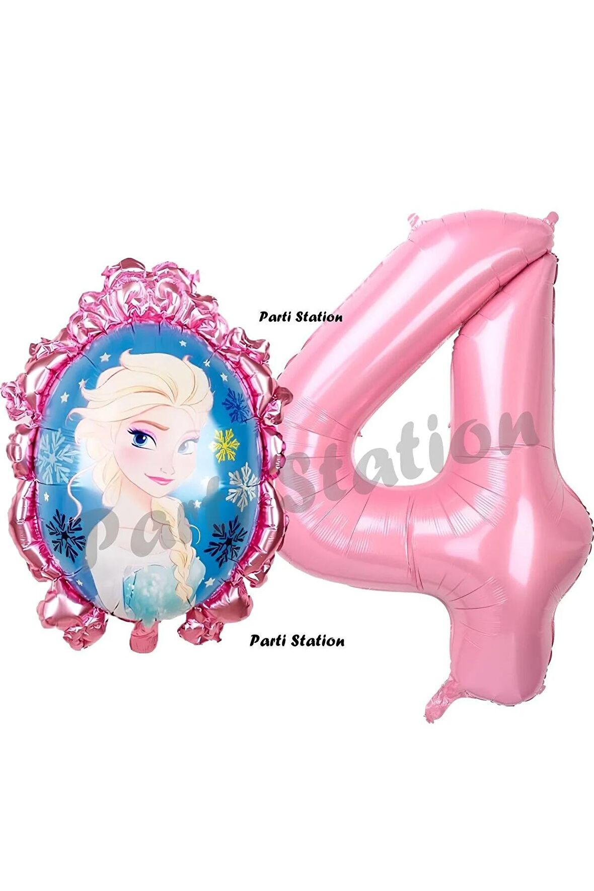 Frozen Balon 4 Yaş Doğum Günü Set Karlar Ülkesi Konsept Balon ve Pembe Rakam Balon Doğum Günü Set