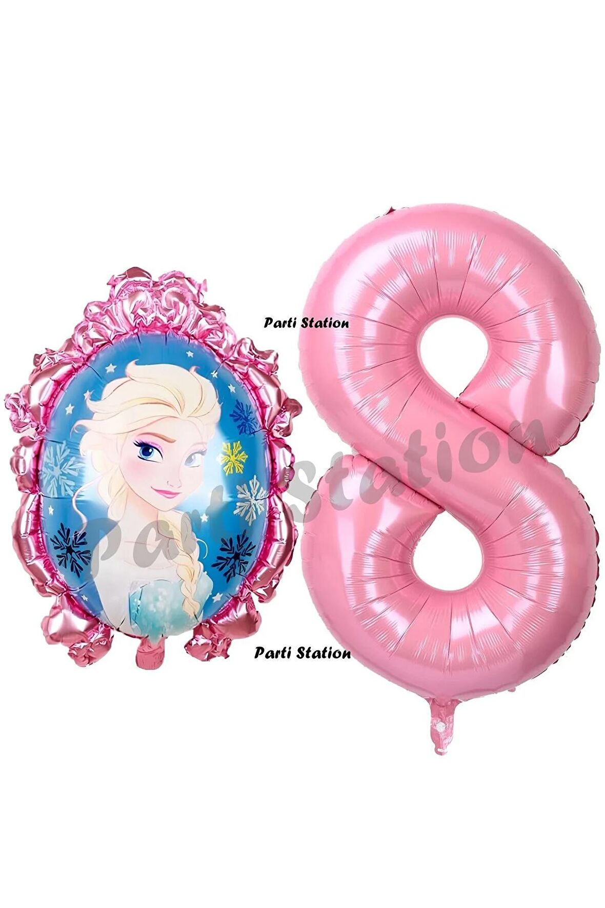Frozen Balon 8 Yaş Doğum Günü Set Karlar Ülkesi Konsept Balon ve Pembe Rakam Balon Doğum Günü Set