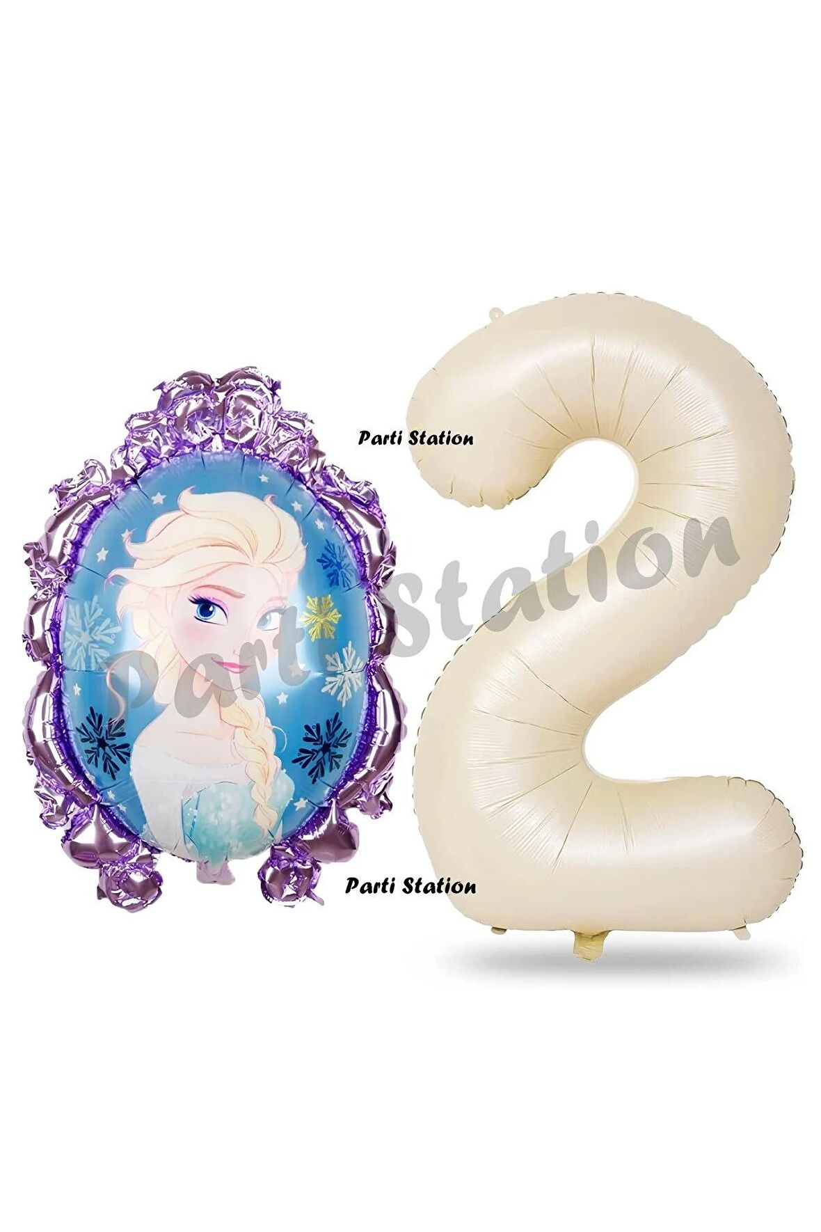 Frozen Balon 2 Yaş Doğum Günü Set Frozen Elsa Konsept Balon ve Krem Rakam Balon Doğum Günü Set