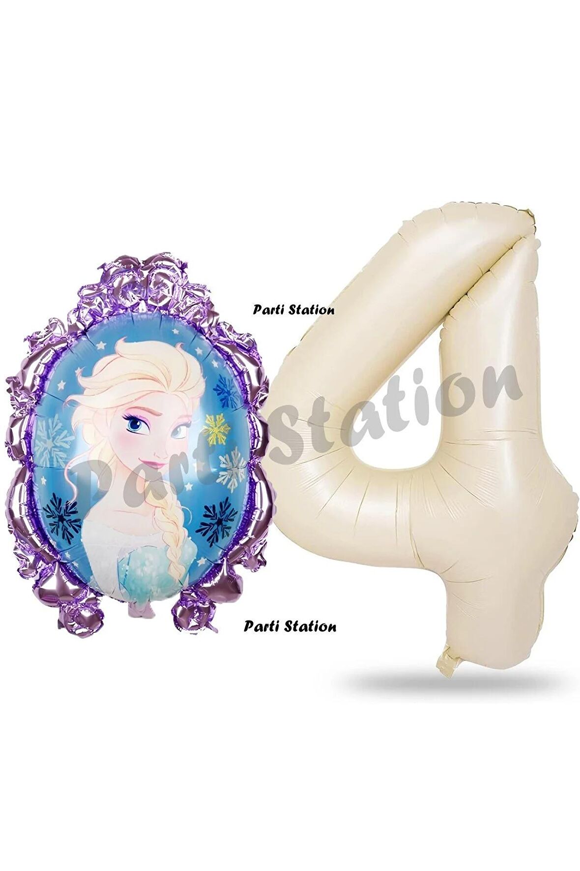 Frozen Balon 4 Yaş Doğum Günü Set Frozen Elsa Konsept Balon ve Krem Rakam Balon Doğum Günü Set