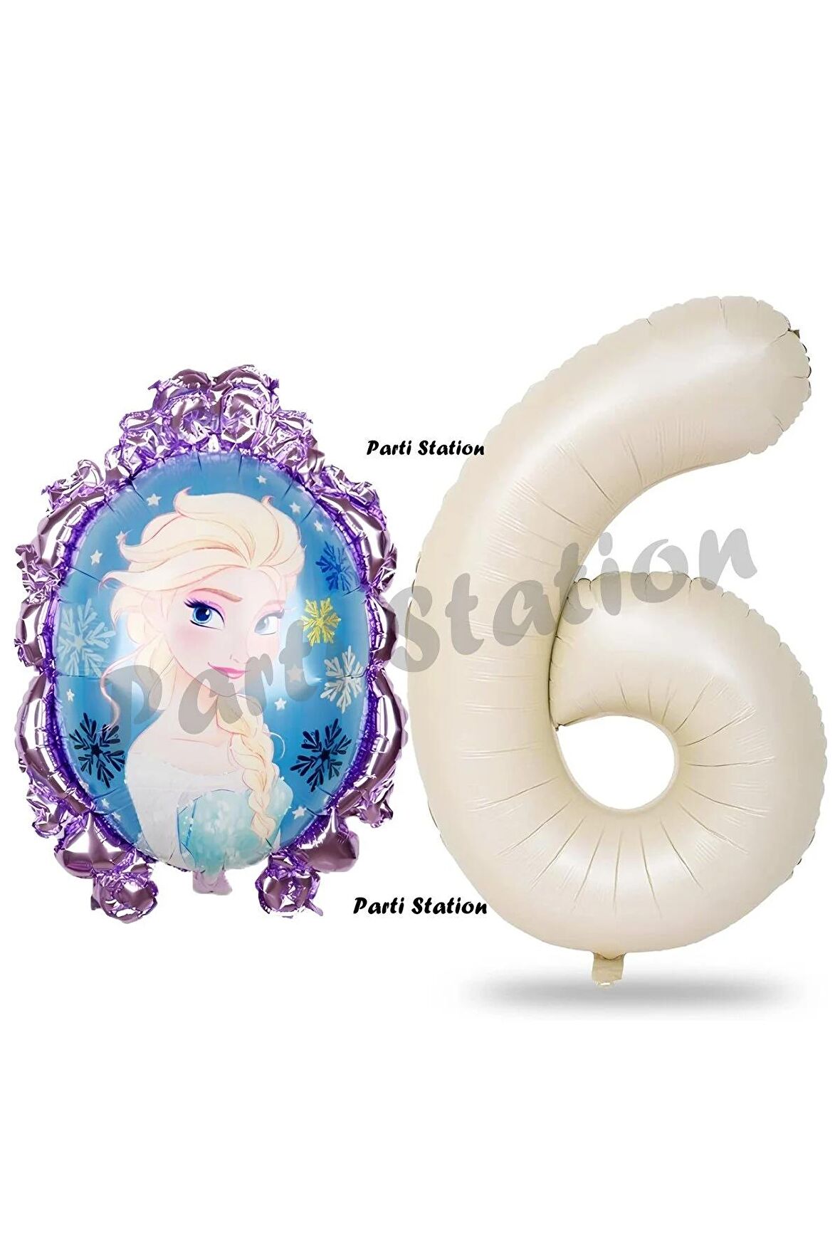 Frozen Balon 6 Yaş Doğum Günü Set Frozen Elsa Konsept Balon ve Krem Rakam Balon Doğum Günü Set