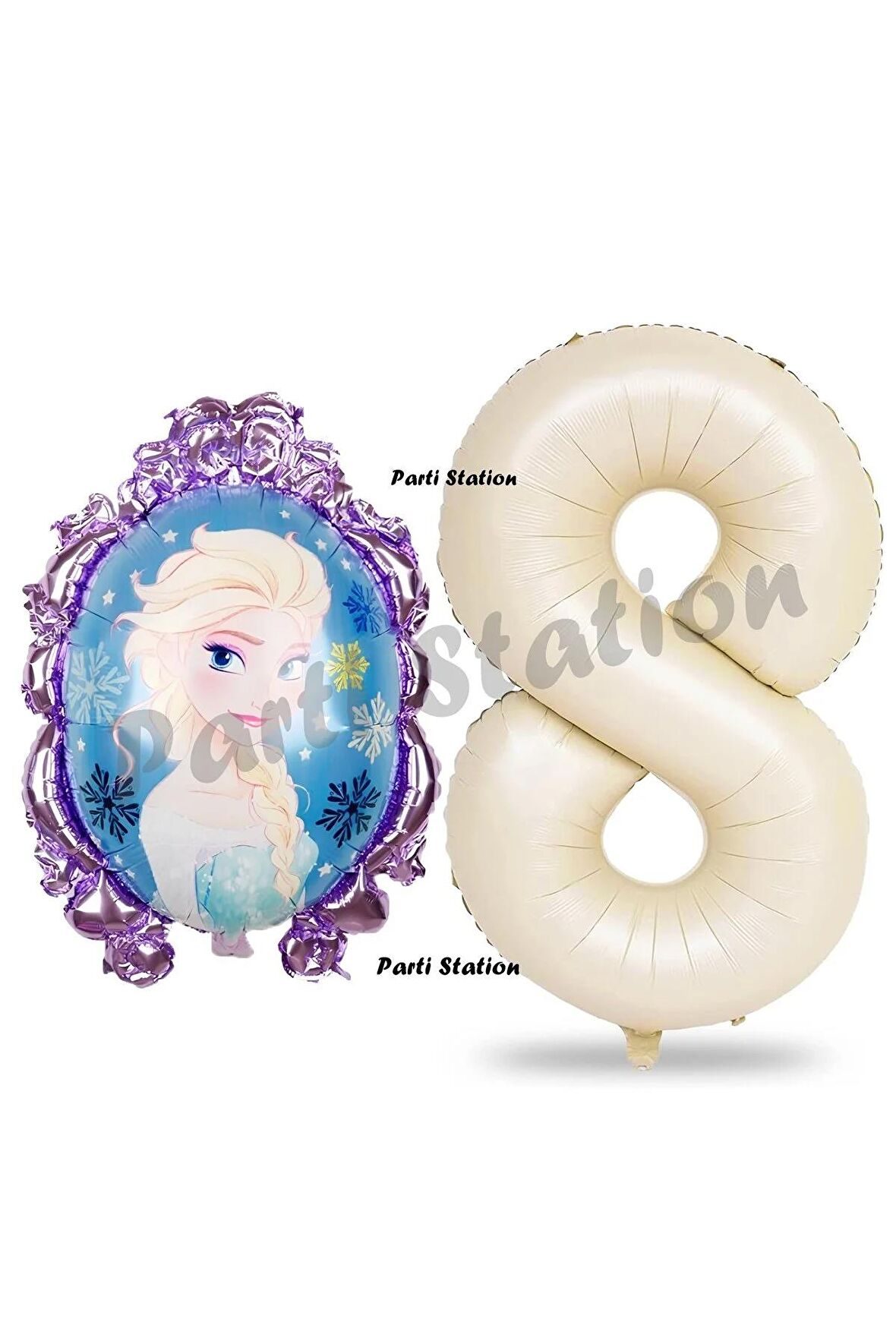 Frozen Balon 8 Yaş Doğum Günü Set Frozen Elsa Konsept Balon ve Krem Rakam Balon Doğum Günü Set