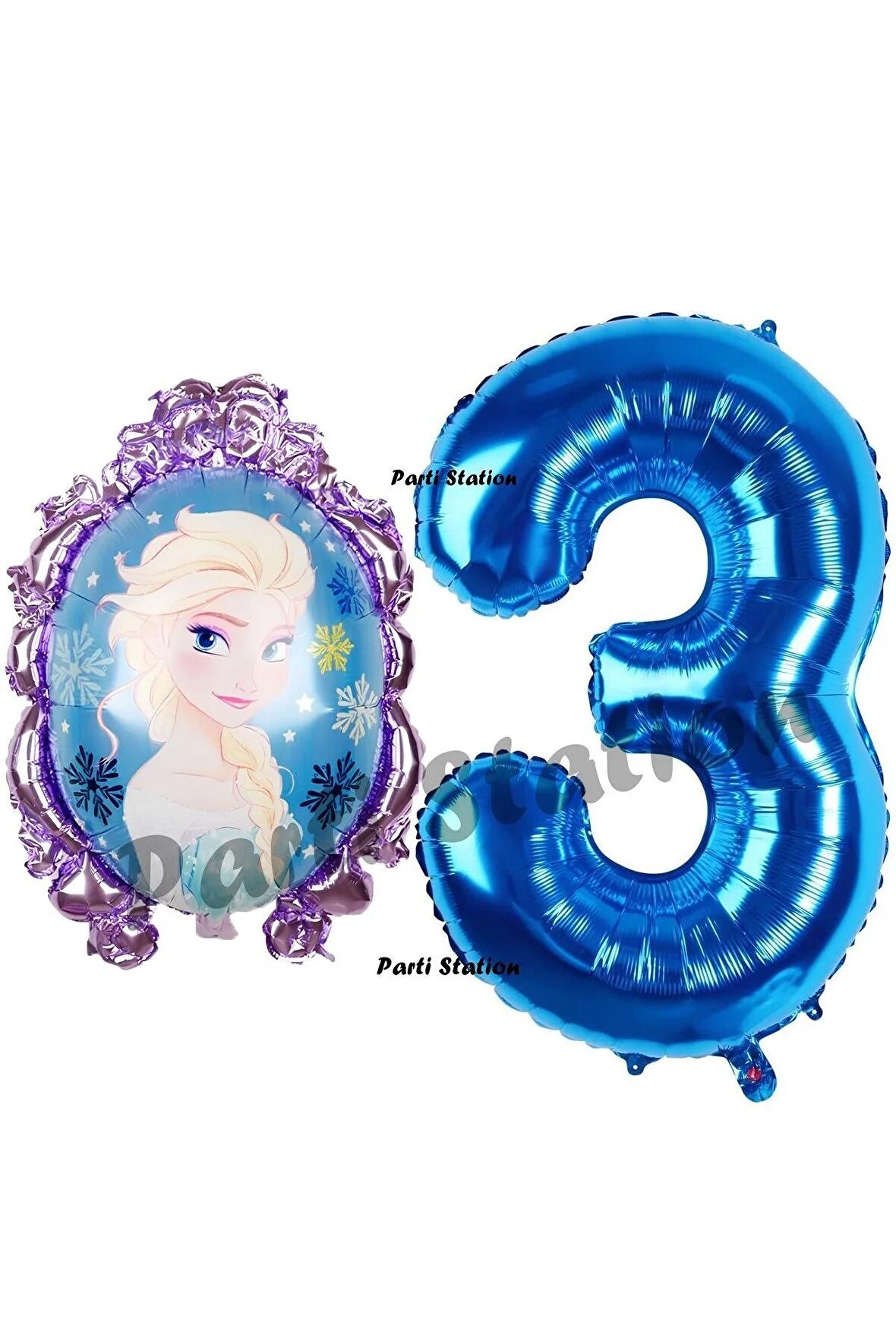 Frozen Balon 3 Yaş Doğum Günü Set Frozen Elsa Konsept Balon ve Lacivert Rakam Balon Doğum Günü Set