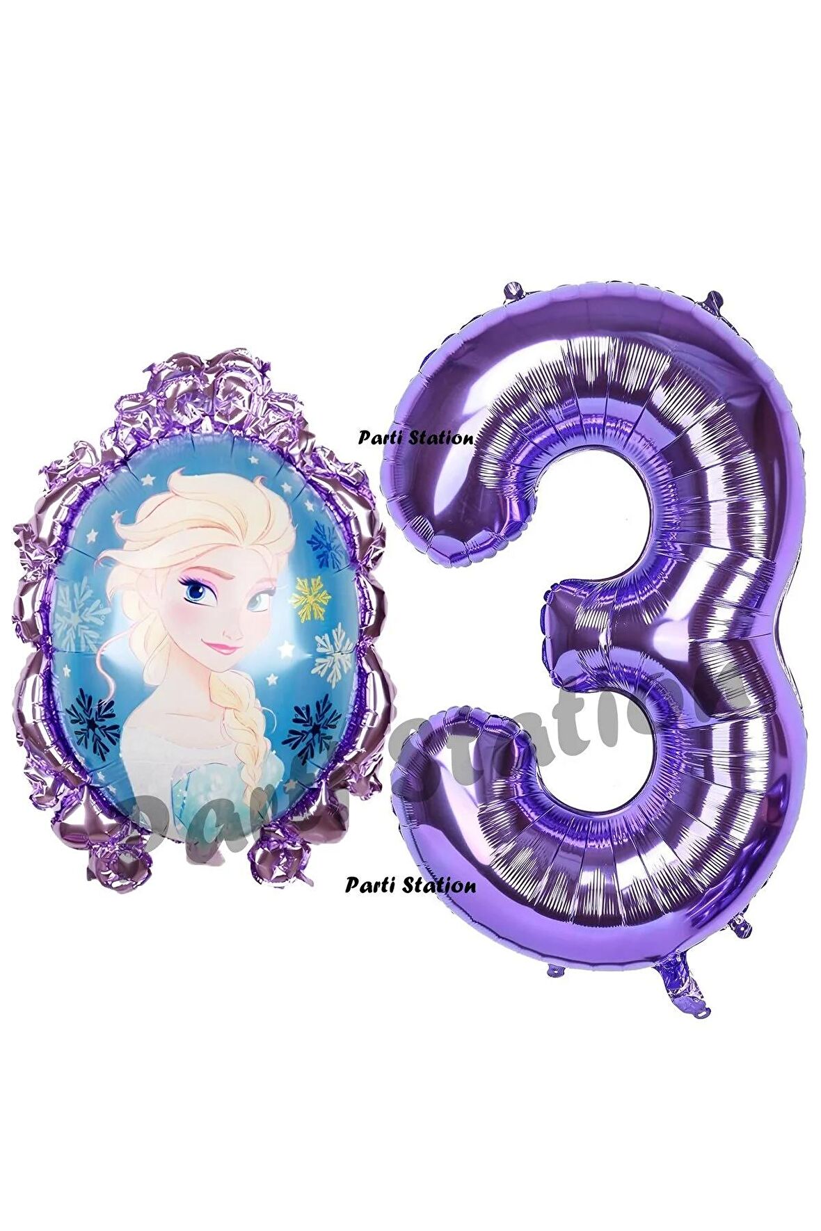 Frozen Balon 3 Yaş Doğum Günü Set Frozen Elsa Konsept Balon ve Mor Rakam Balon Doğum Günü Set