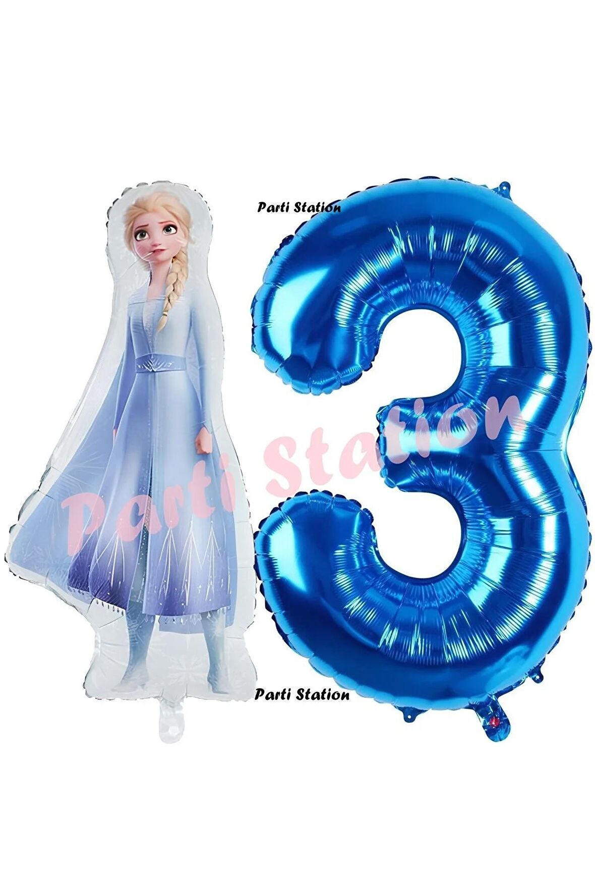 Elsa Frozen Balon 3 Yaş Doğum Günü Set Frozen Karlar Ülkesi Konsept Balon ve Lacivert Rakam Balon