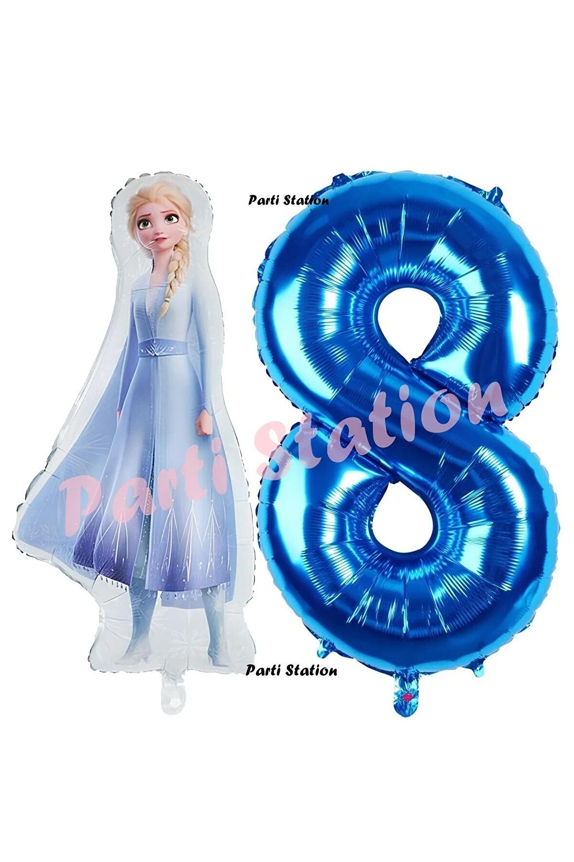 Elsa Frozen Balon 8 Yaş Doğum Günü Set Frozen Karlar Ülkesi Konsept Balon ve Lacivert Rakam Balon