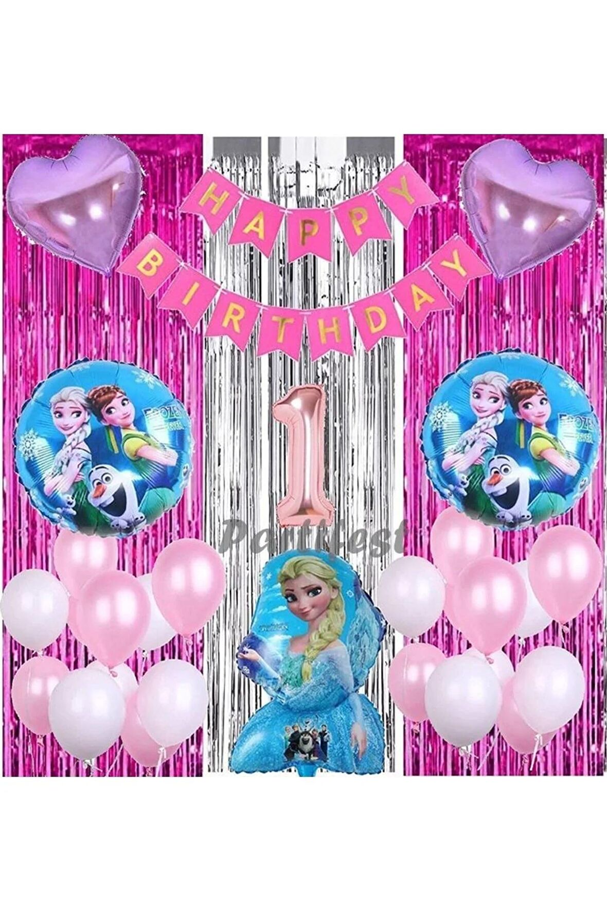 Frozen Elsa 1 Yaş Balon Seti Karlar Ülkesi Konsept Helyum Balon Set Frozen Elsa Doğum Günü Set