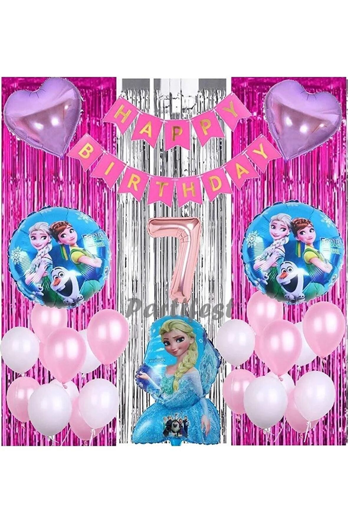 Frozen Elsa 7 Yaş Balon Seti Karlar Ülkesi Konsept Helyum Balon Set Frozen Elsa Doğum Günü Set