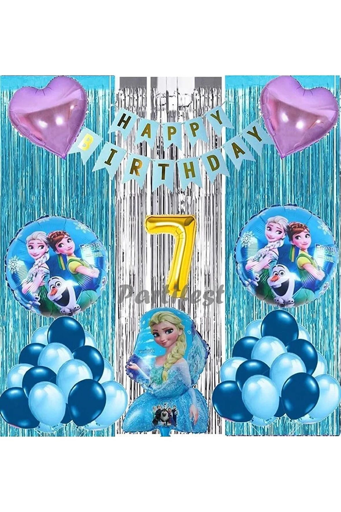 Frozen Elsa 7 Yaş Balon Seti Karlar Ülkesi Konsept Helyum Balon Set Frozen Elsa Doğum Günü Set