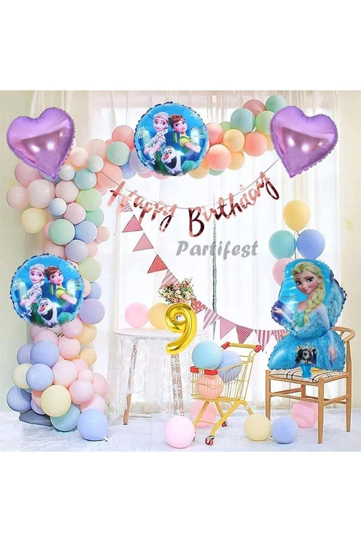 Frozen Elsa 9 Yaş Balon Seti Karlar Ülkesi Konsept Helyum Balon Set Frozen Elsa Doğum Günü Set