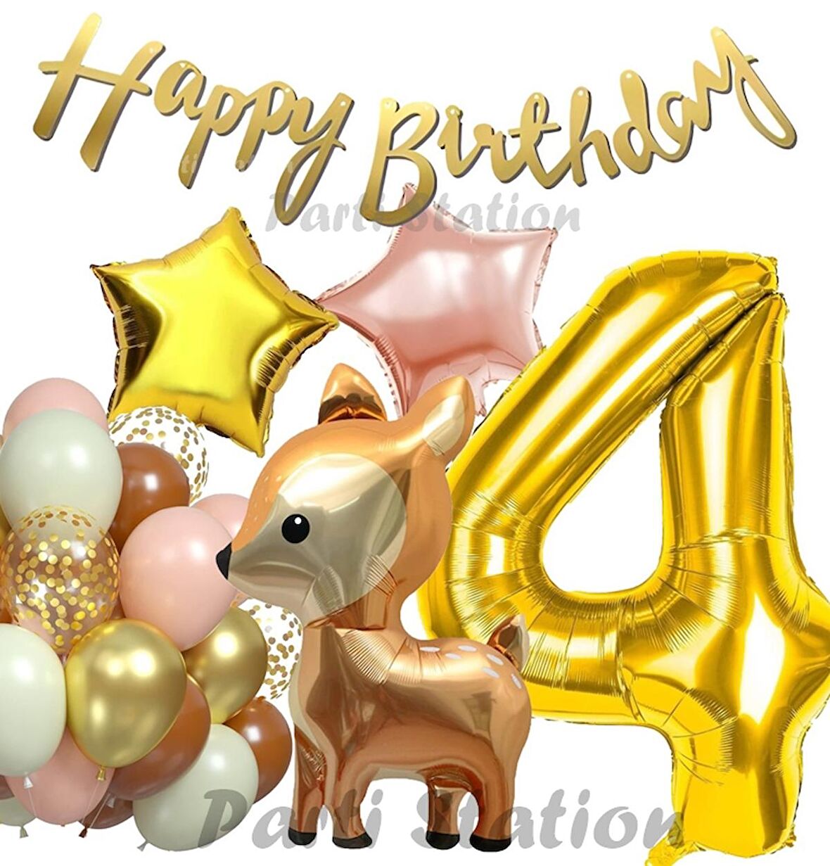 Woodland Geyik 4 Yaş Folyo Balon Set Ceylan Geyik Doğum Günü Parti Balon Set Geyik Konsept Balon Set