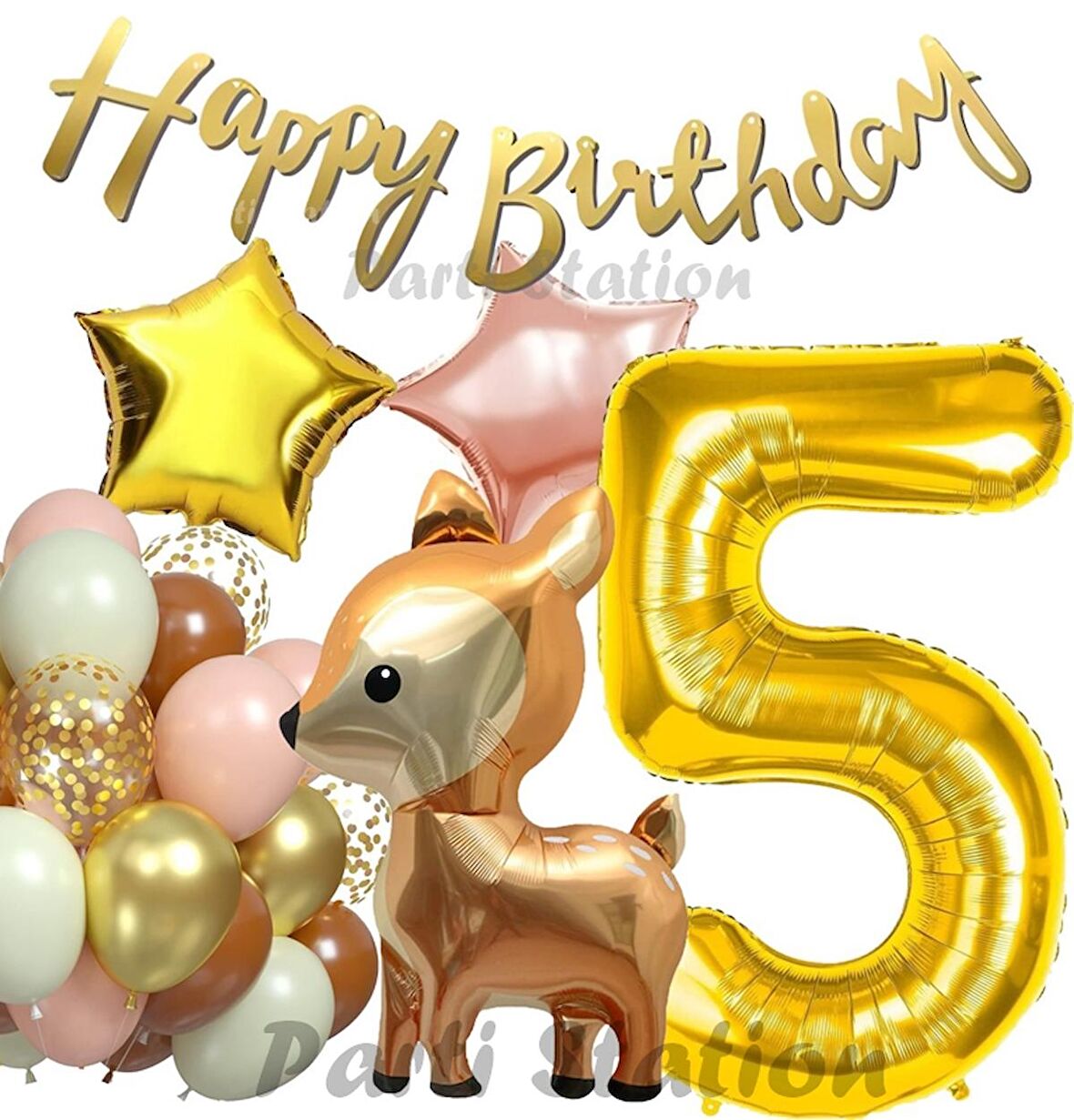 Woodland Geyik 5 Yaş Folyo Balon Set Ceylan Geyik Doğum Günü Parti Balon Set Geyik Konsept Balon Set