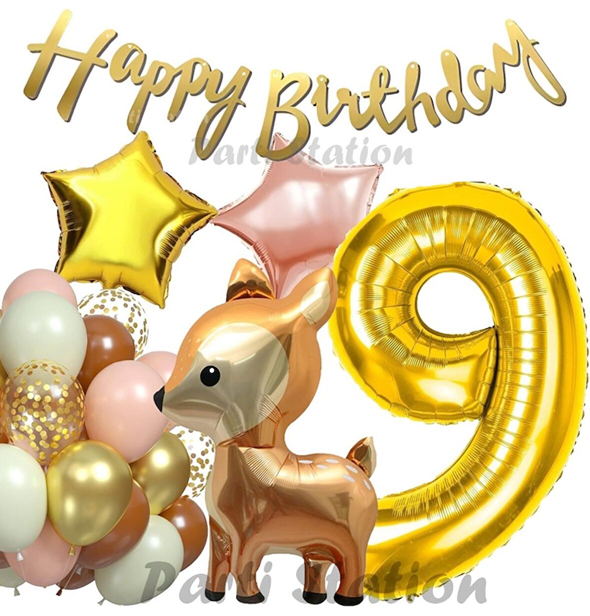 Woodland Geyik 9 Yaş Folyo Balon Set Ceylan Geyik Doğum Günü Parti Balon Set Geyik Konsept Balon Set