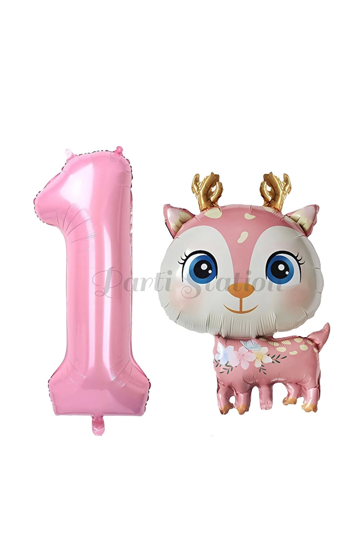 Sevimli Geyik 7 Yaş Balon Set Ceylan Balon Woodland Konsept Geyik Balon ve Pembe Renk Rakam Balon