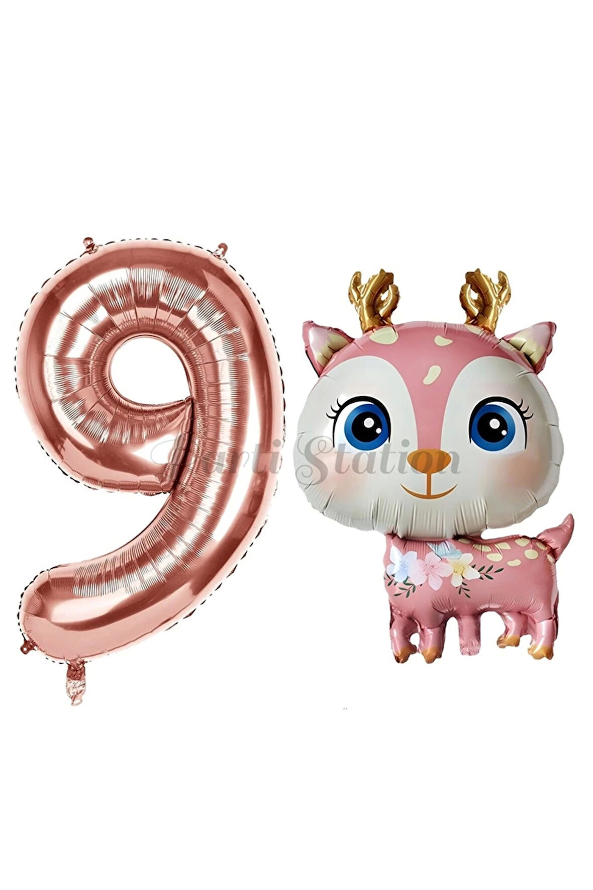 Sevimli Geyik 6 Yaş Balon Set Ceylan Balon Woodland Konsept Geyik Balon ve Rosegold Renk Rakam Balon