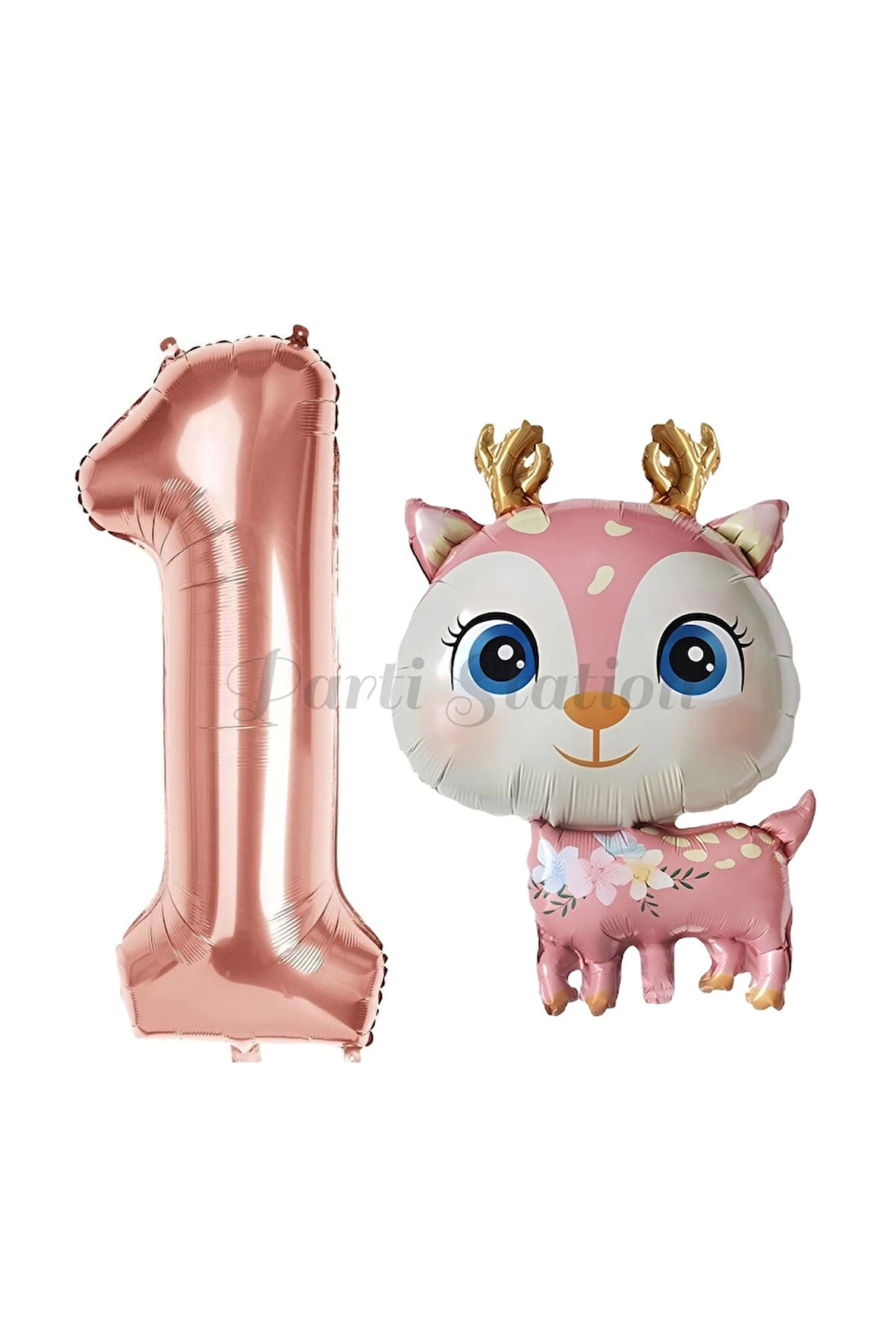 Sevimli Geyik 6 Yaş Balon Set Ceylan Balon Woodland Konsept Geyik Balon ve Rosegold Renk Rakam Balon