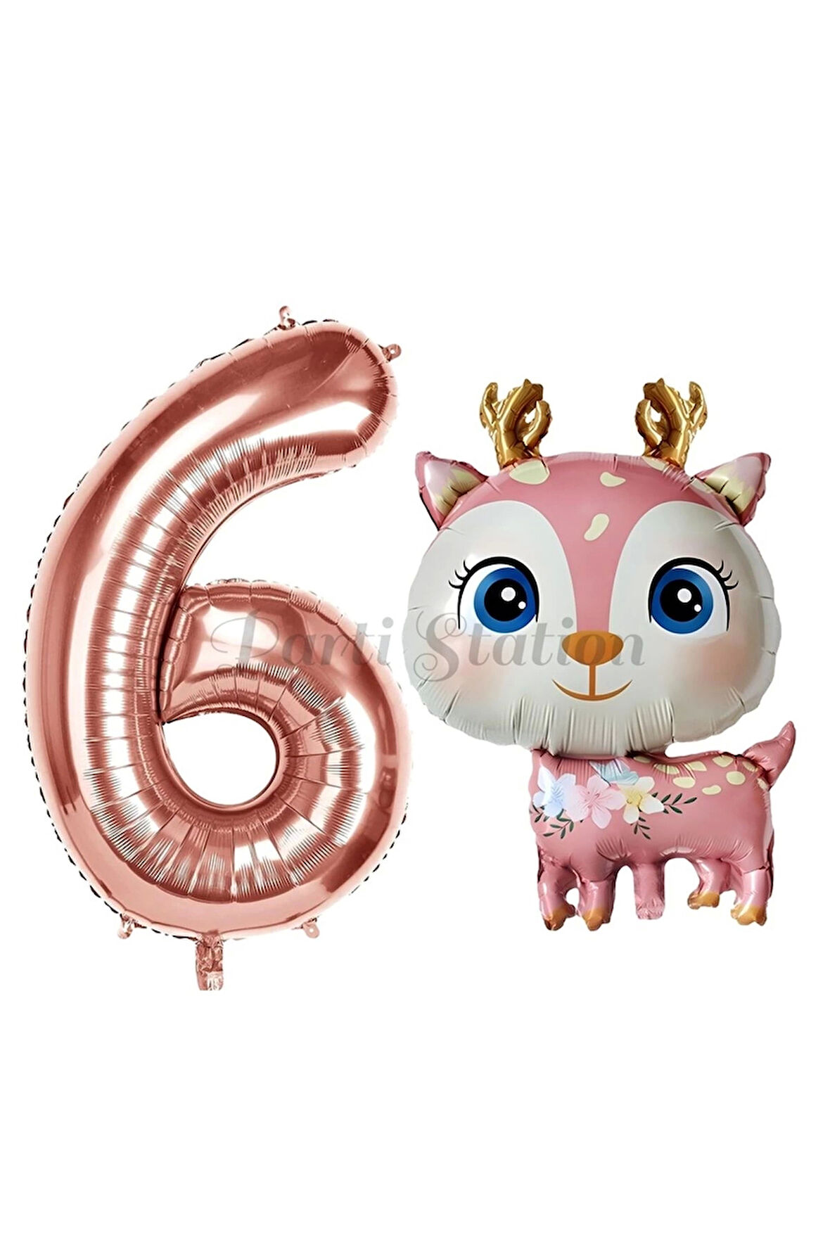 Sevimli Geyik 6 Yaş Balon Set Ceylan Balon Woodland Konsept Geyik Balon ve Rosegold Renk Rakam Balon