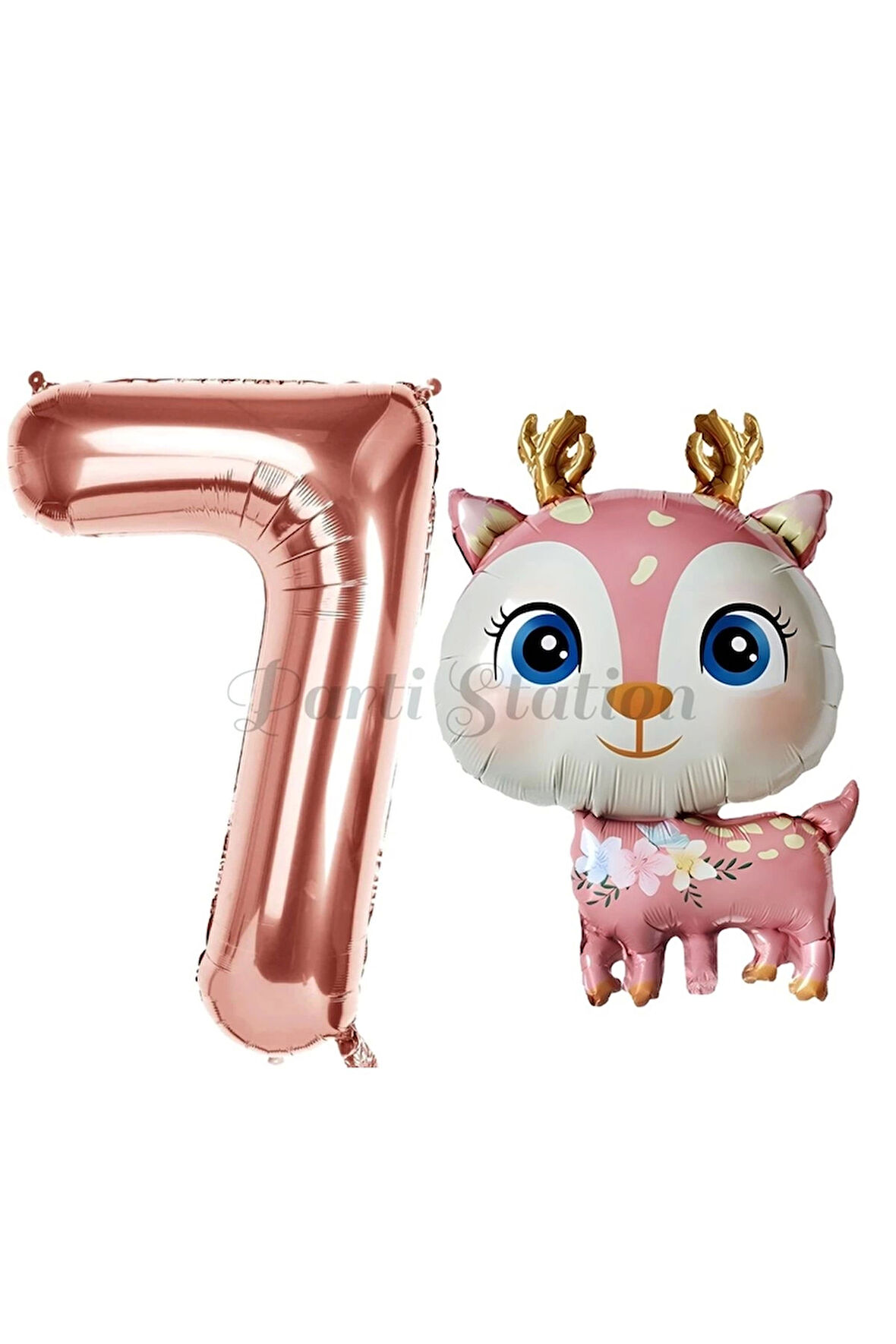 Sevimli Geyik 6 Yaş Balon Set Ceylan Balon Woodland Konsept Geyik Balon ve Rosegold Renk Rakam Balon