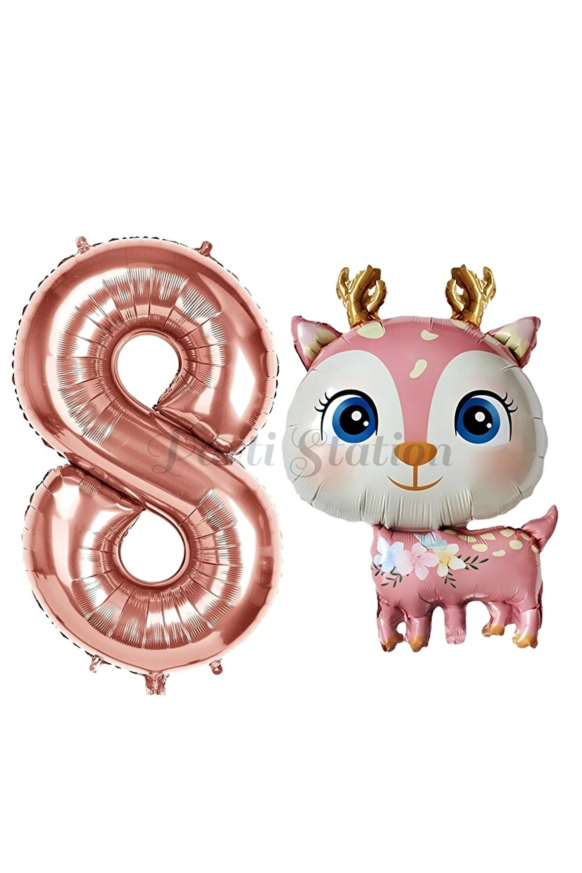 Sevimli Geyik 6 Yaş Balon Set Ceylan Balon Woodland Konsept Geyik Balon ve Rosegold Renk Rakam Balon