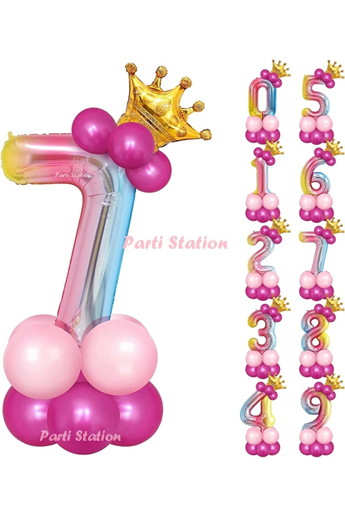 Gökkuşağı Rakam Balonlu 7 Yaş Doğum Günü Parti Karşılama Balon Seti Rengarenk Konsept Doğum Günü