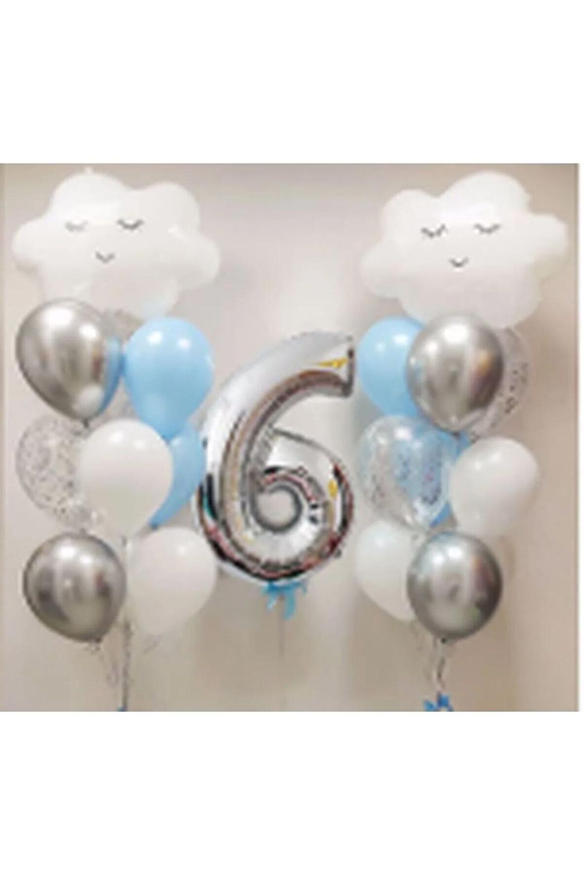 Gökyüzü Bulut 6 Yaş Balon Set Yıldız Balon Folyo Set Konsept Doğum Günü Set Yaş Balon Set