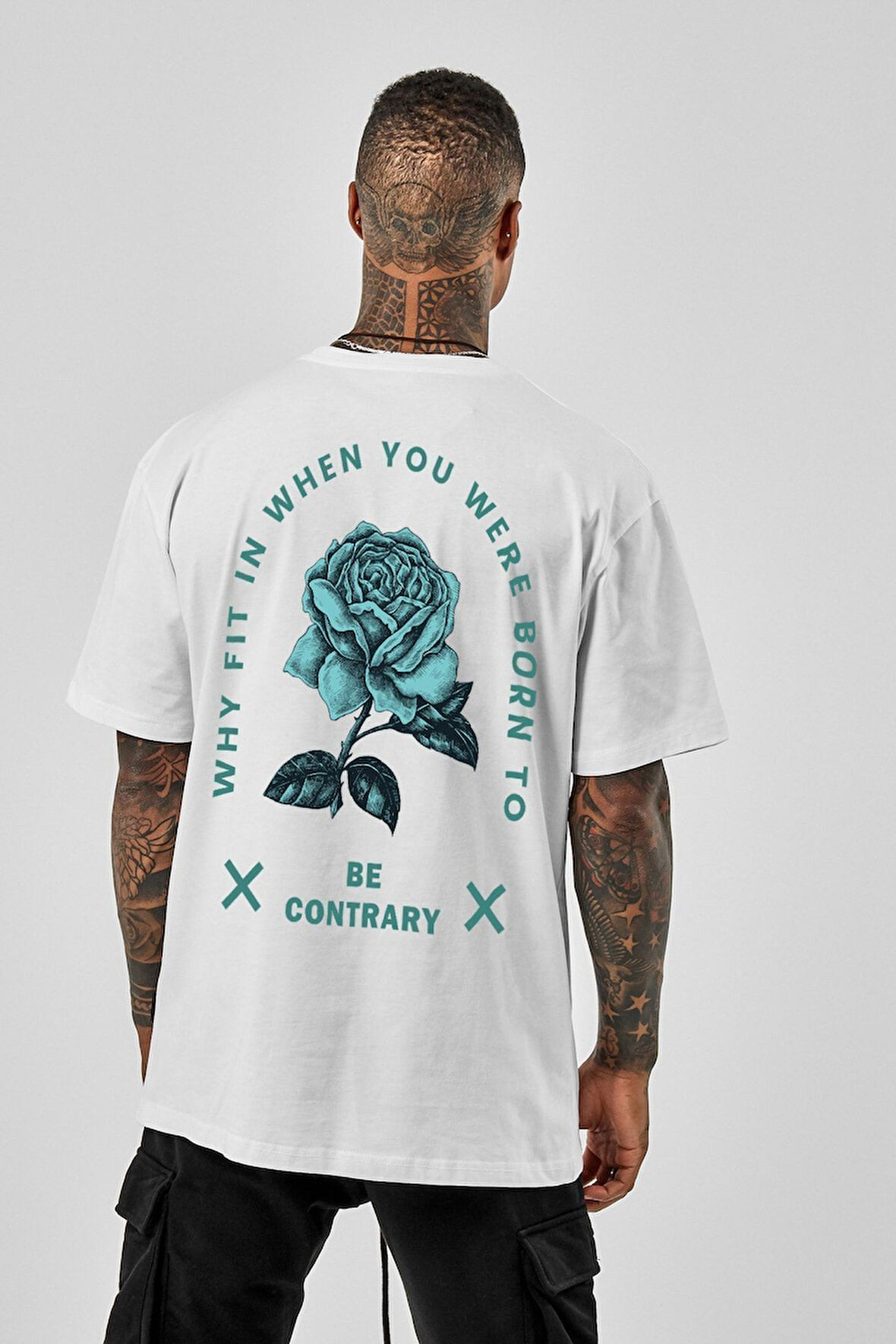 Oversize Erkek Beyaz Be Coutrary Baskılı T-shirt
