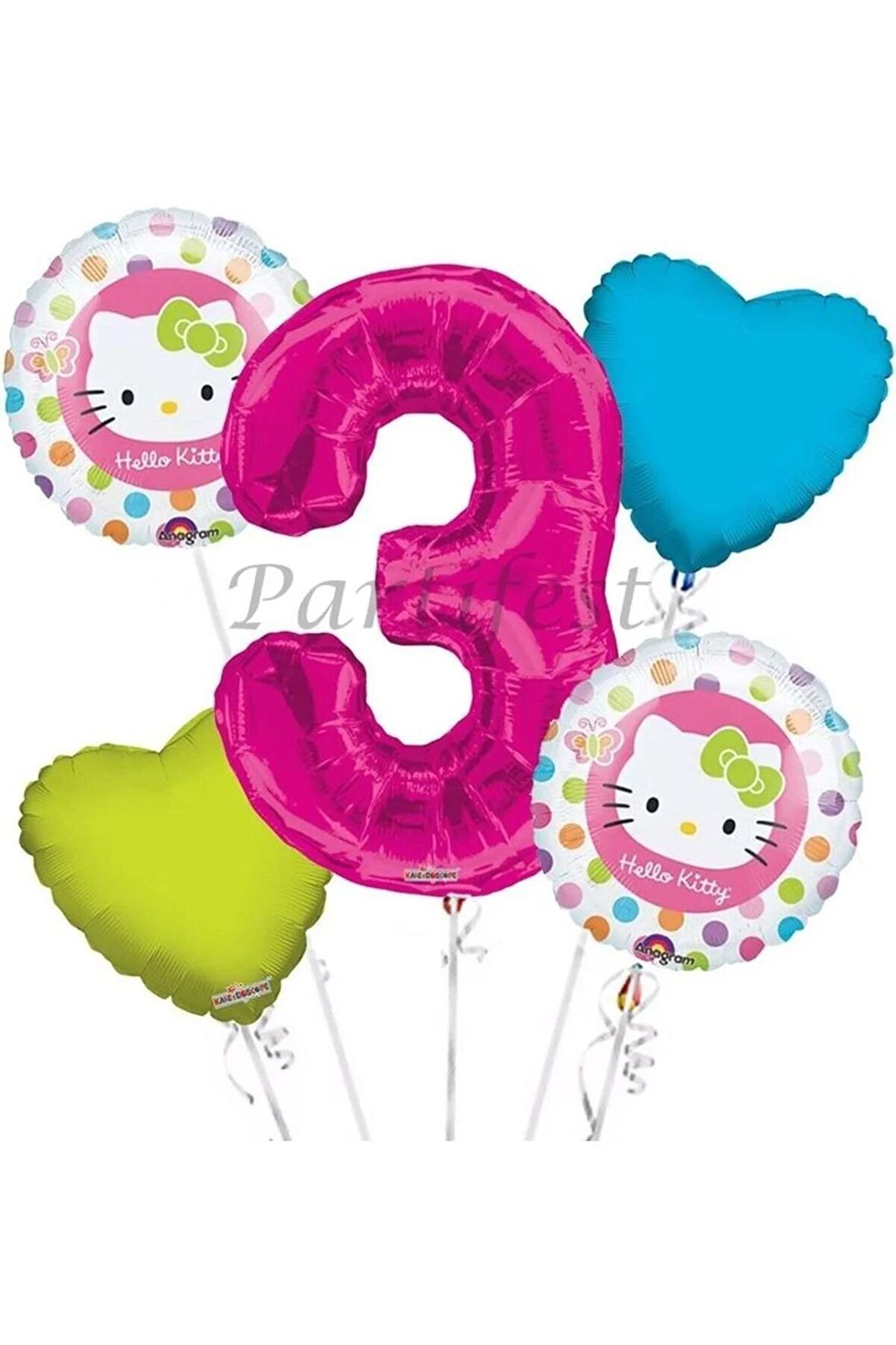 Hello Kitty 3 Yaş Balon Set Hello Kitty Folyo Balon Set Konsept Doğum Günü Set Yaş Balon