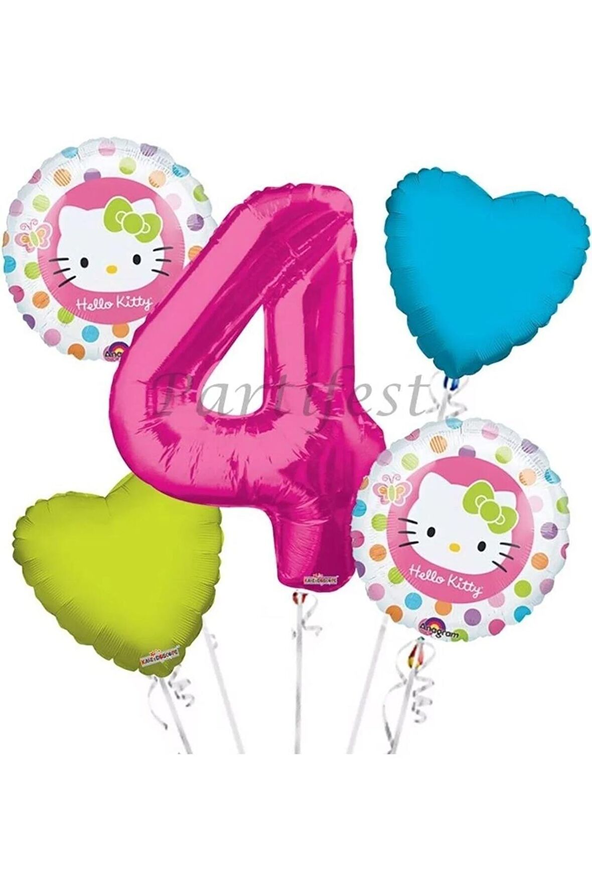 Hello Kitty 4 Yaş Balon Set Hello Kitty Folyo Balon Set Konsept Doğum Günü Set Yaş Balon