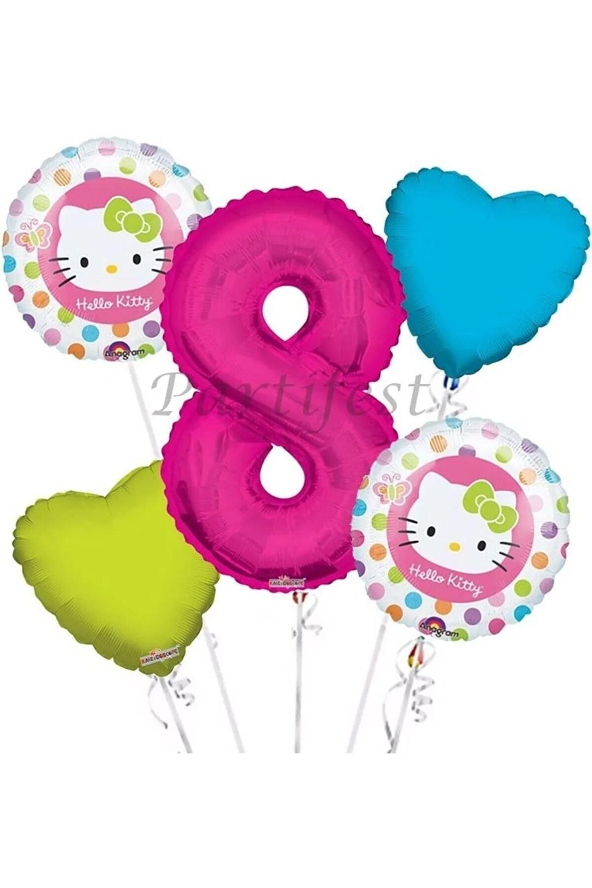 Hello Kitty 8 Yaş Balon Set Hello Kitty Folyo Balon Set Konsept Doğum Günü Set Yaş Balon