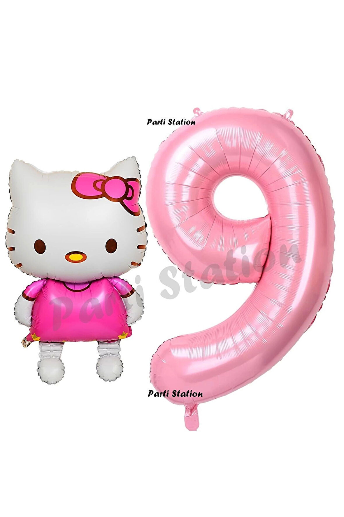 Hello Kitty 9 Yaş Balon ve Pembe Rakam Balon Doğum Günü Parti Set Hello Kitty Kedi Balon