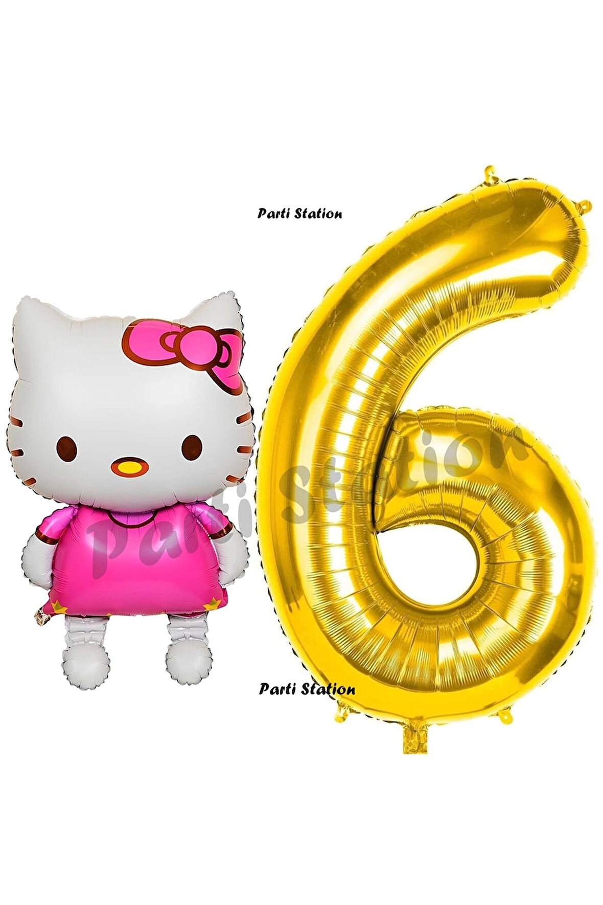 Hello Kitty 6 Yaş Balon ve Gold Rakam Balon Doğum Günü Parti Set Hello Kitty Kedi Balon