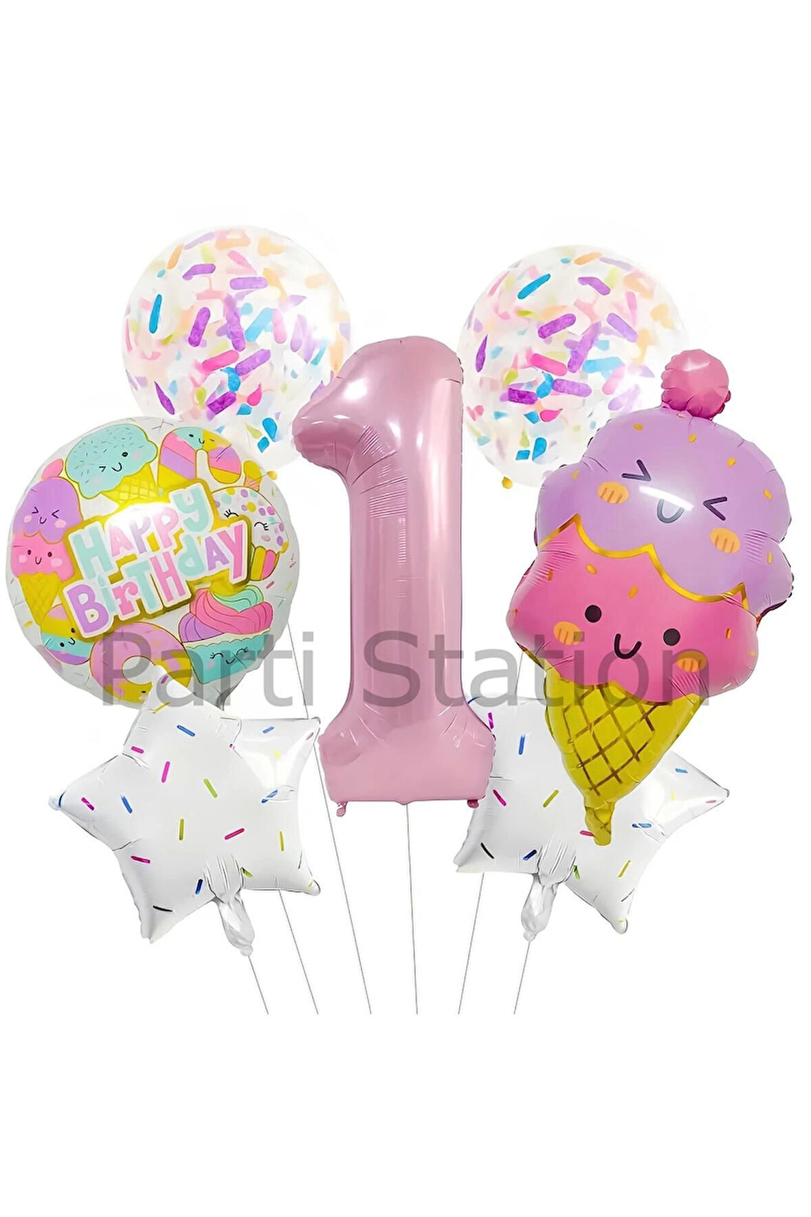 İce Cream Dondurma 1 Yaş Balon Set Şeker Dondurma Candy Balon İce Cream Konsept Doğum Günü Balon Set