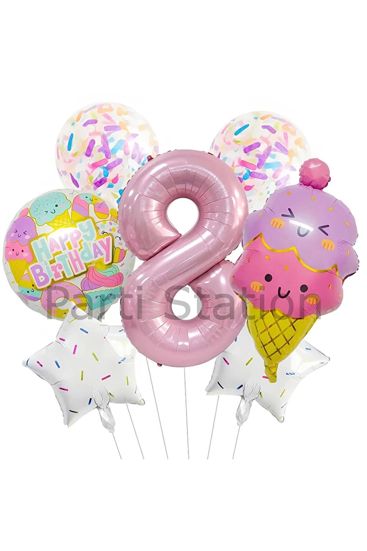 İce Cream Dondurma 1 Yaş Balon Set Şeker Dondurma Candy Balon İce Cream Konsept Doğum Günü Balon Set