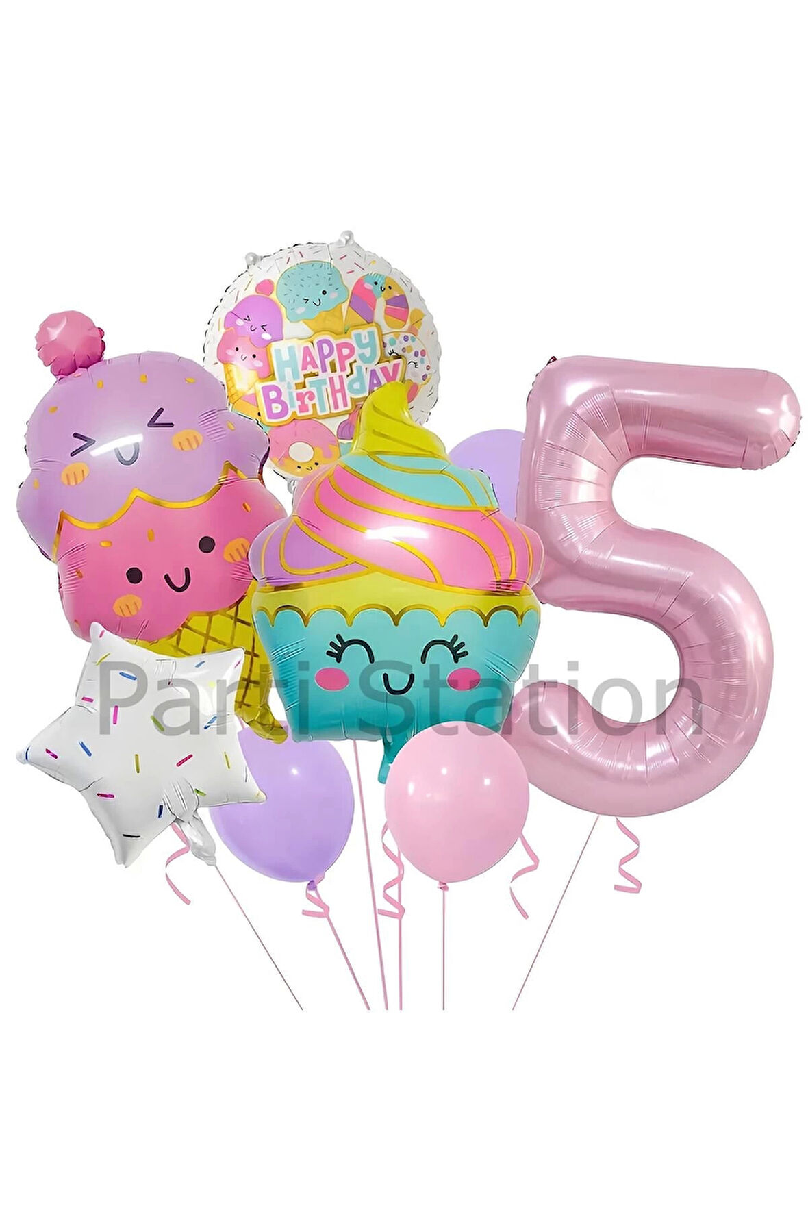 Cupcake Dondurma 4 Yaş Balon Set Şeker Dondurma Candy Balon İce Cream Konsept Doğum Günü Balon Set