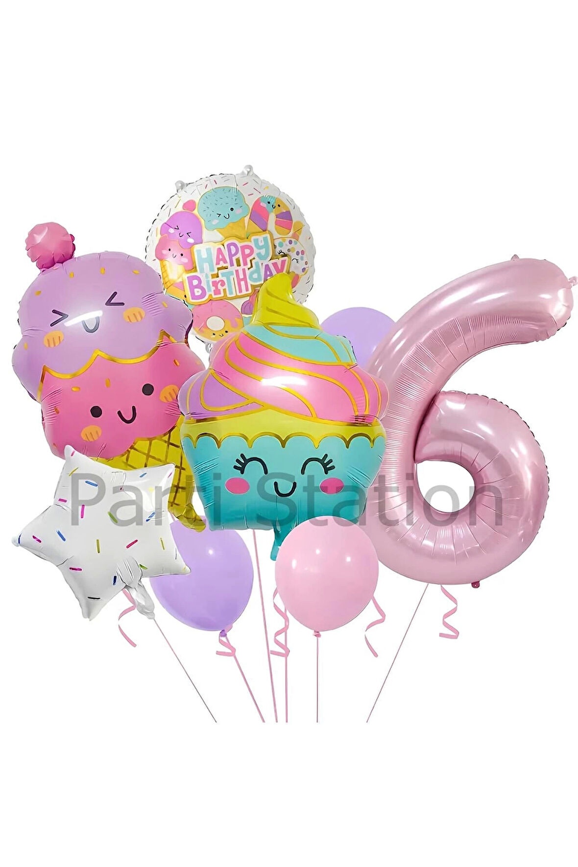 Cupcake Dondurma 4 Yaş Balon Set Şeker Dondurma Candy Balon İce Cream Konsept Doğum Günü Balon Set