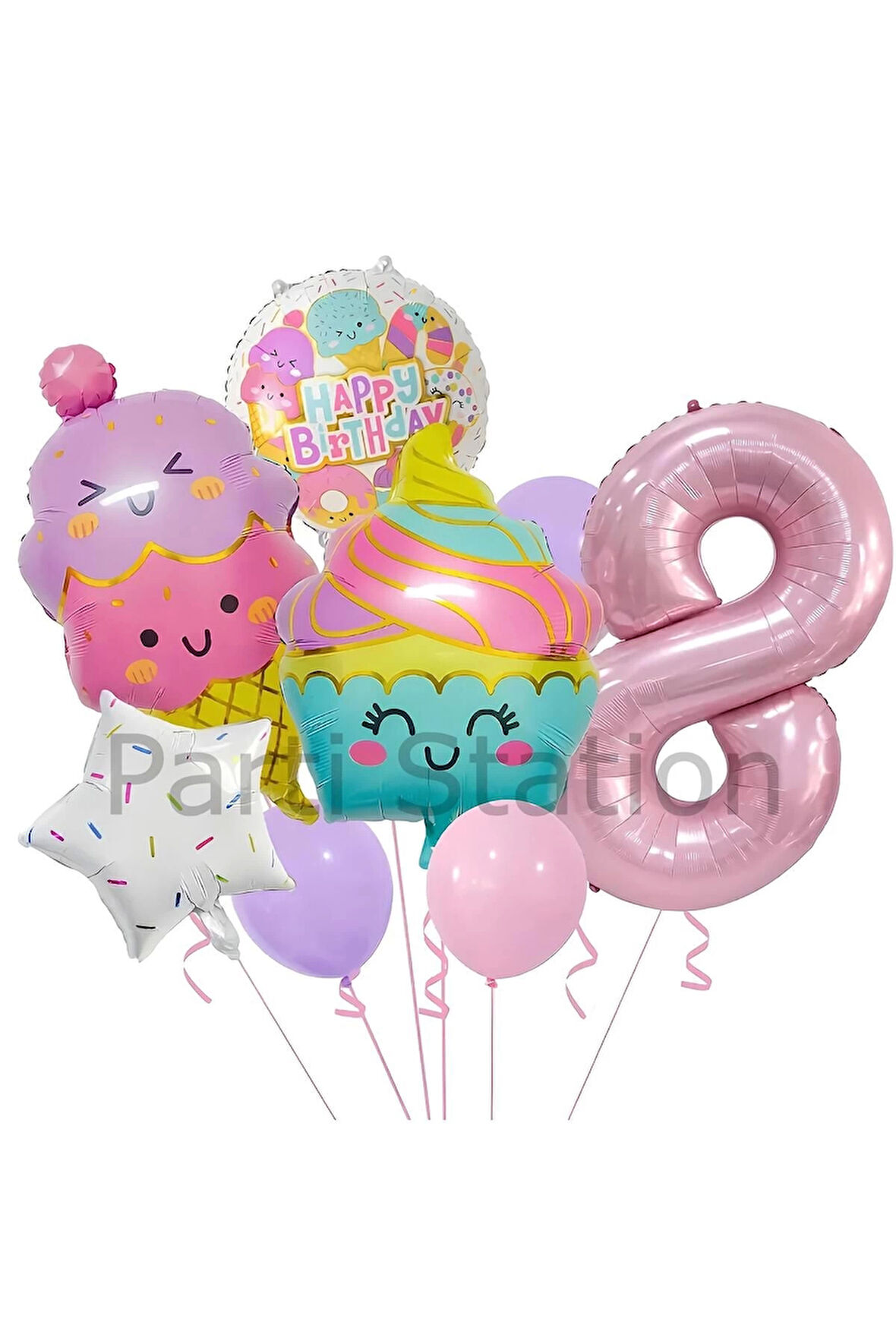 Cupcake Dondurma 4 Yaş Balon Set Şeker Dondurma Candy Balon İce Cream Konsept Doğum Günü Balon Set