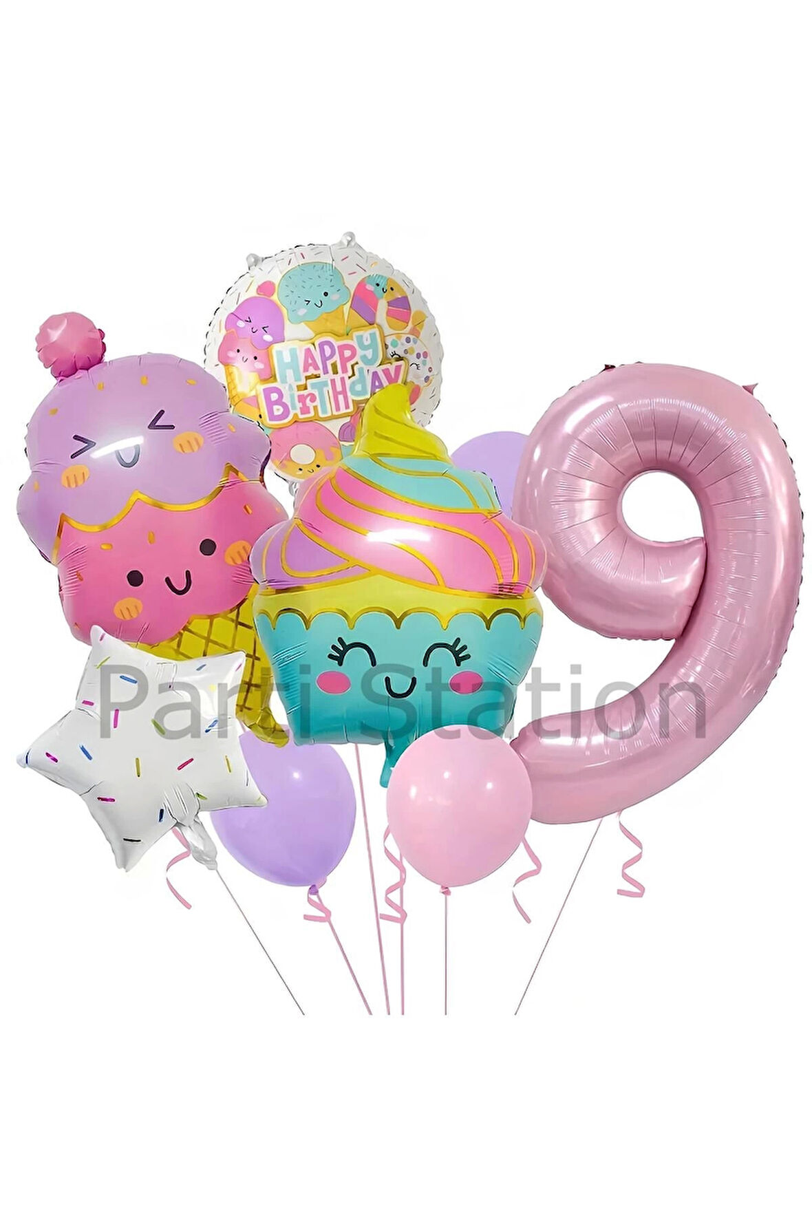 Cupcake Dondurma 4 Yaş Balon Set Şeker Dondurma Candy Balon İce Cream Konsept Doğum Günü Balon Set