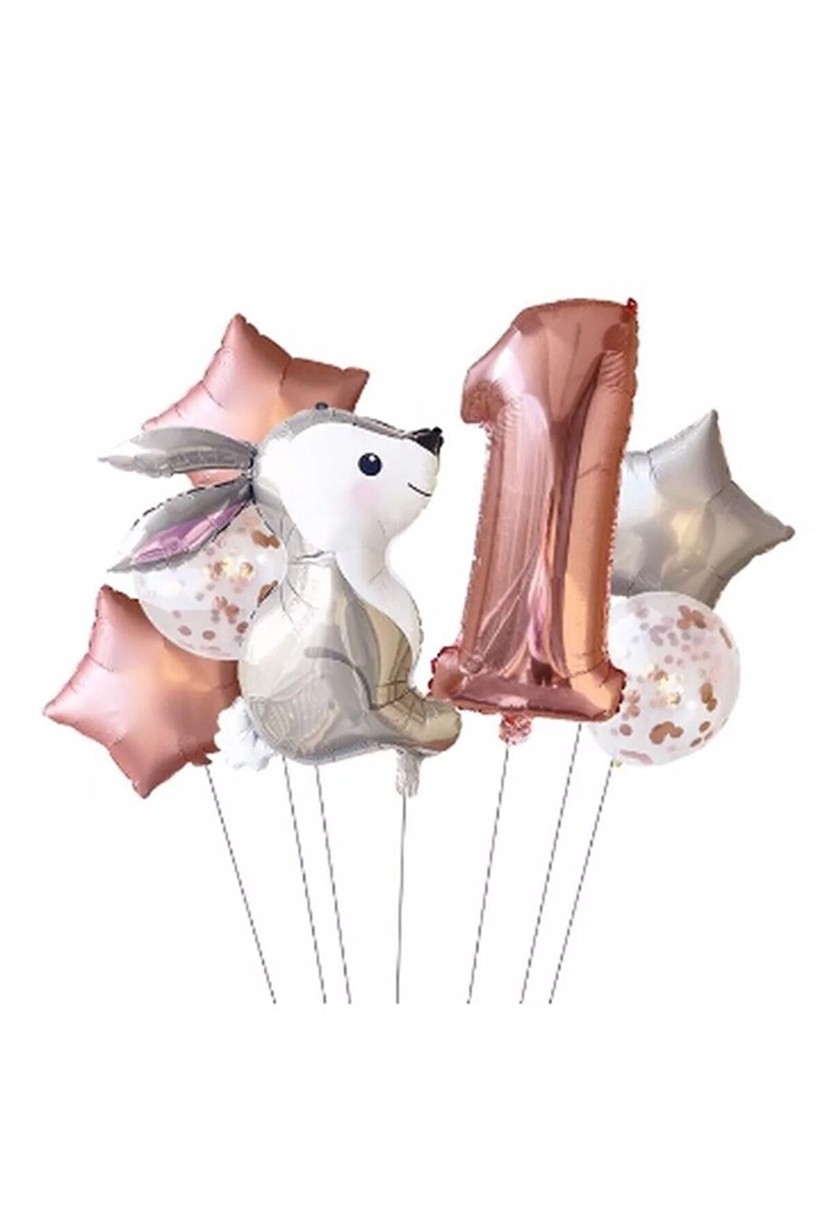 Tavşan 1 Yaş Balon Set Yıldız Balon Folyo Set Tavşan Konsept Doğum Günü Set Yaş Balon Set
