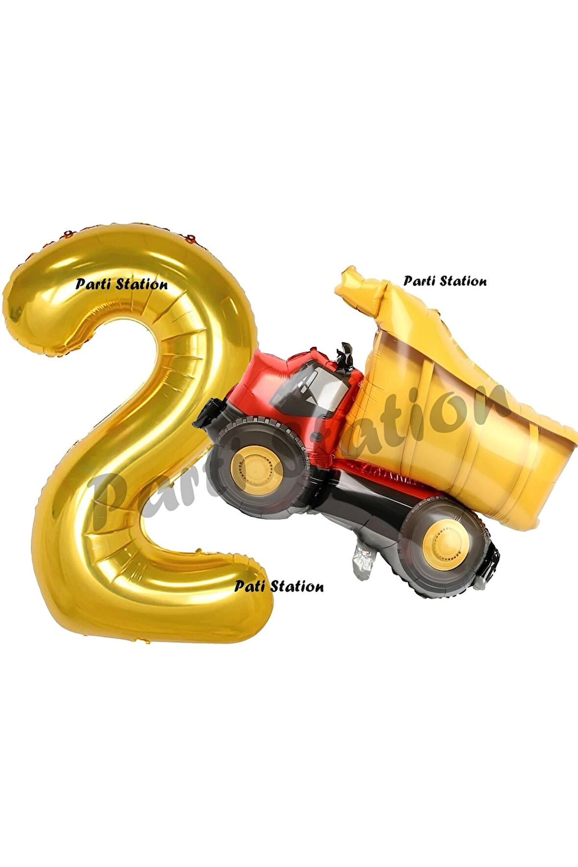 İnşaat Konsept 1 Yaş Doğum Günü Balon Set Kamyon Balon ve Gold Rakam Balon Doğum Günü Set