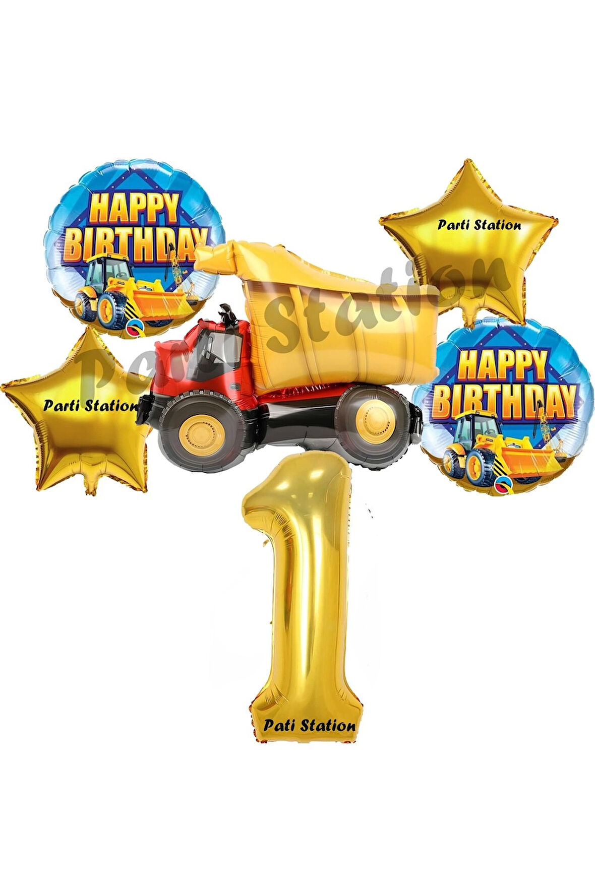 İnşaat Konsept 3 Yaş Doğum Günü Balon Set Kamyon Balon ve Gold Rakam Balon Doğum Günü Parti Set