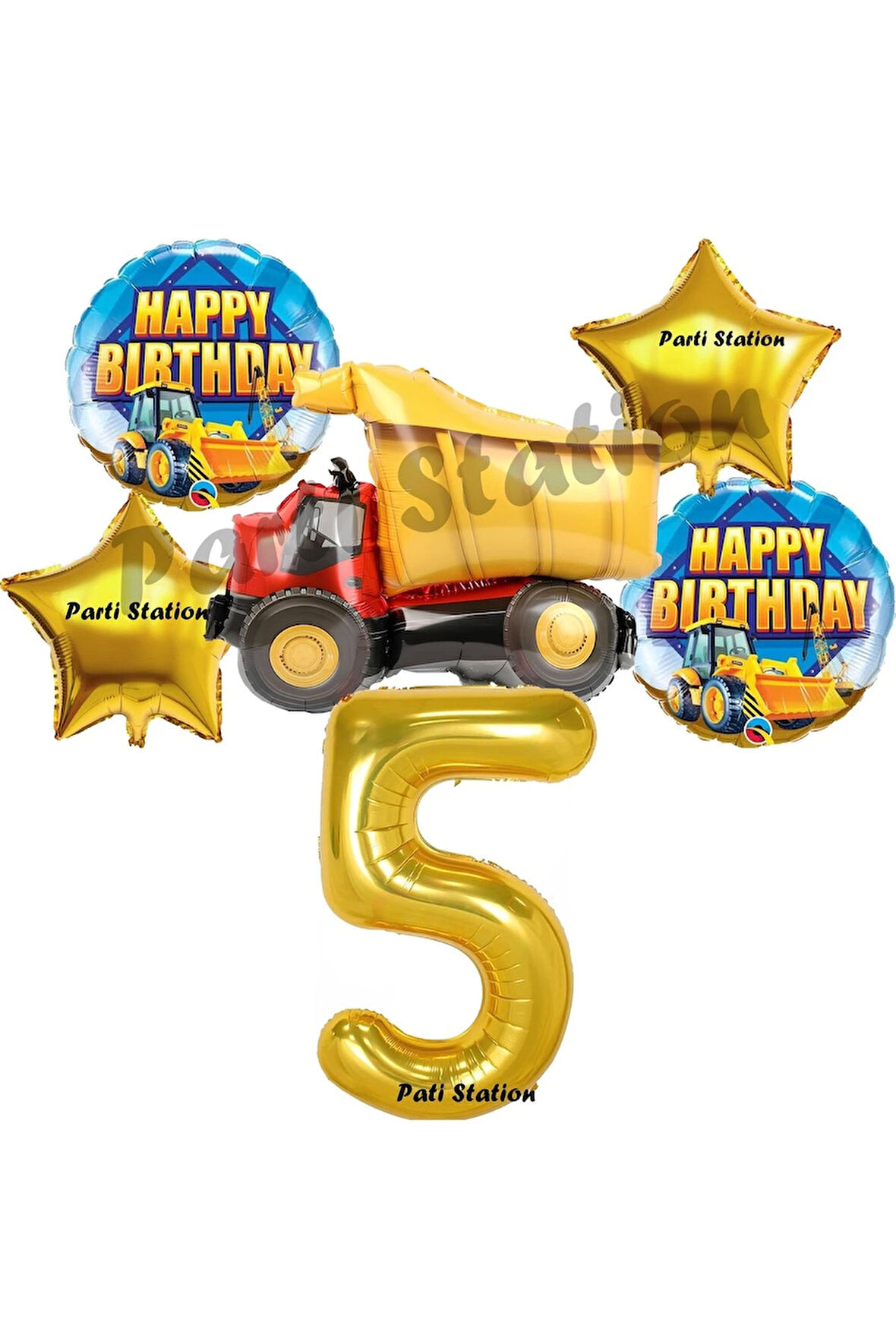 İnşaat Konsept 3 Yaş Doğum Günü Balon Set Kamyon Balon ve Gold Rakam Balon Doğum Günü Parti Set