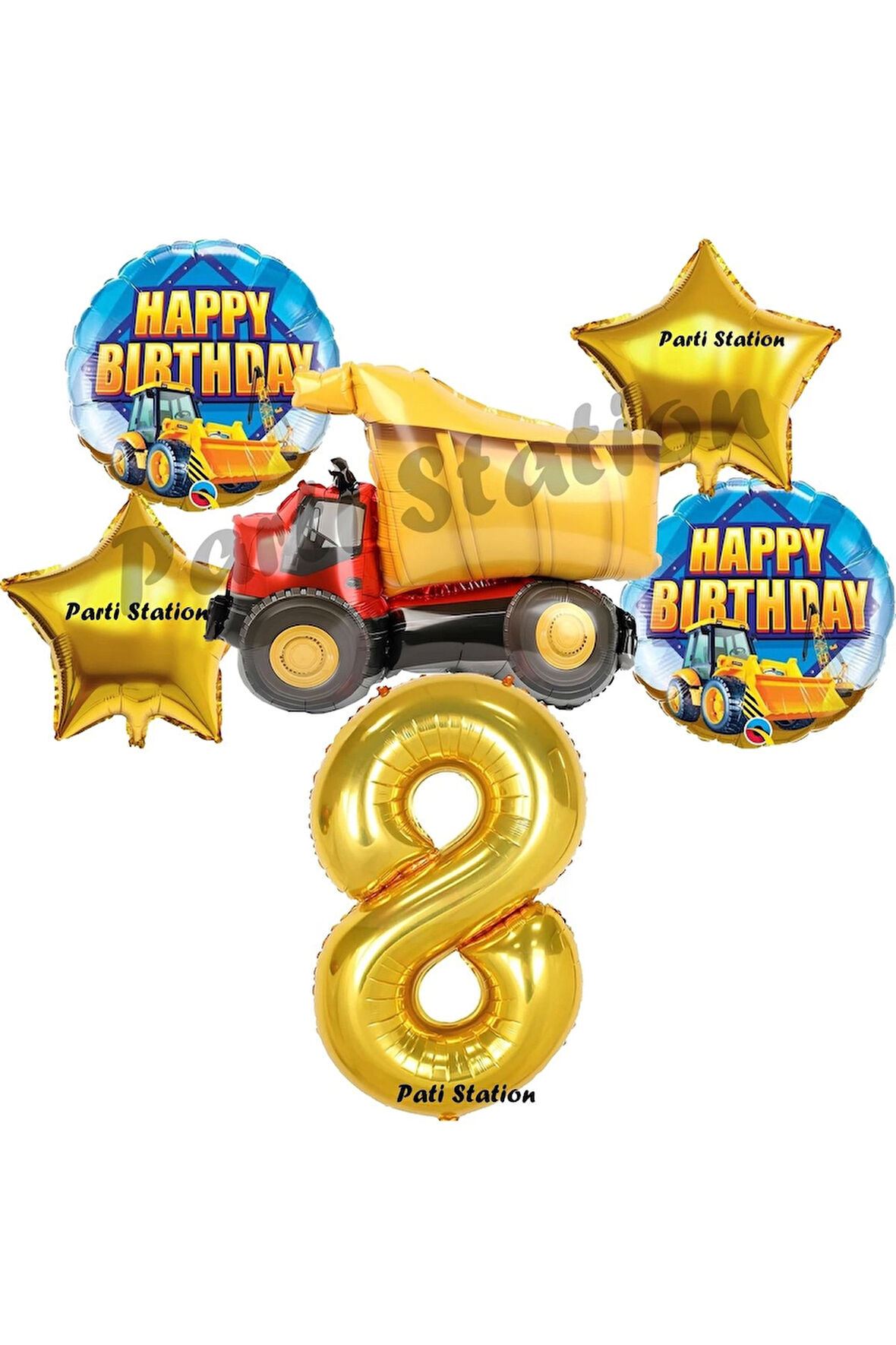 İnşaat Konsept 3 Yaş Doğum Günü Balon Set Kamyon Balon ve Gold Rakam Balon Doğum Günü Parti Set