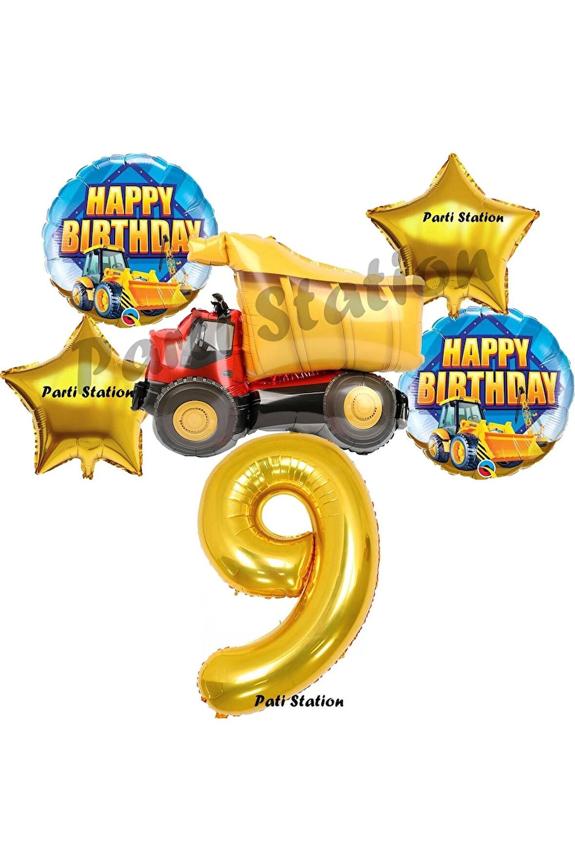 İnşaat Konsept 3 Yaş Doğum Günü Balon Set Kamyon Balon ve Gold Rakam Balon Doğum Günü Parti Set