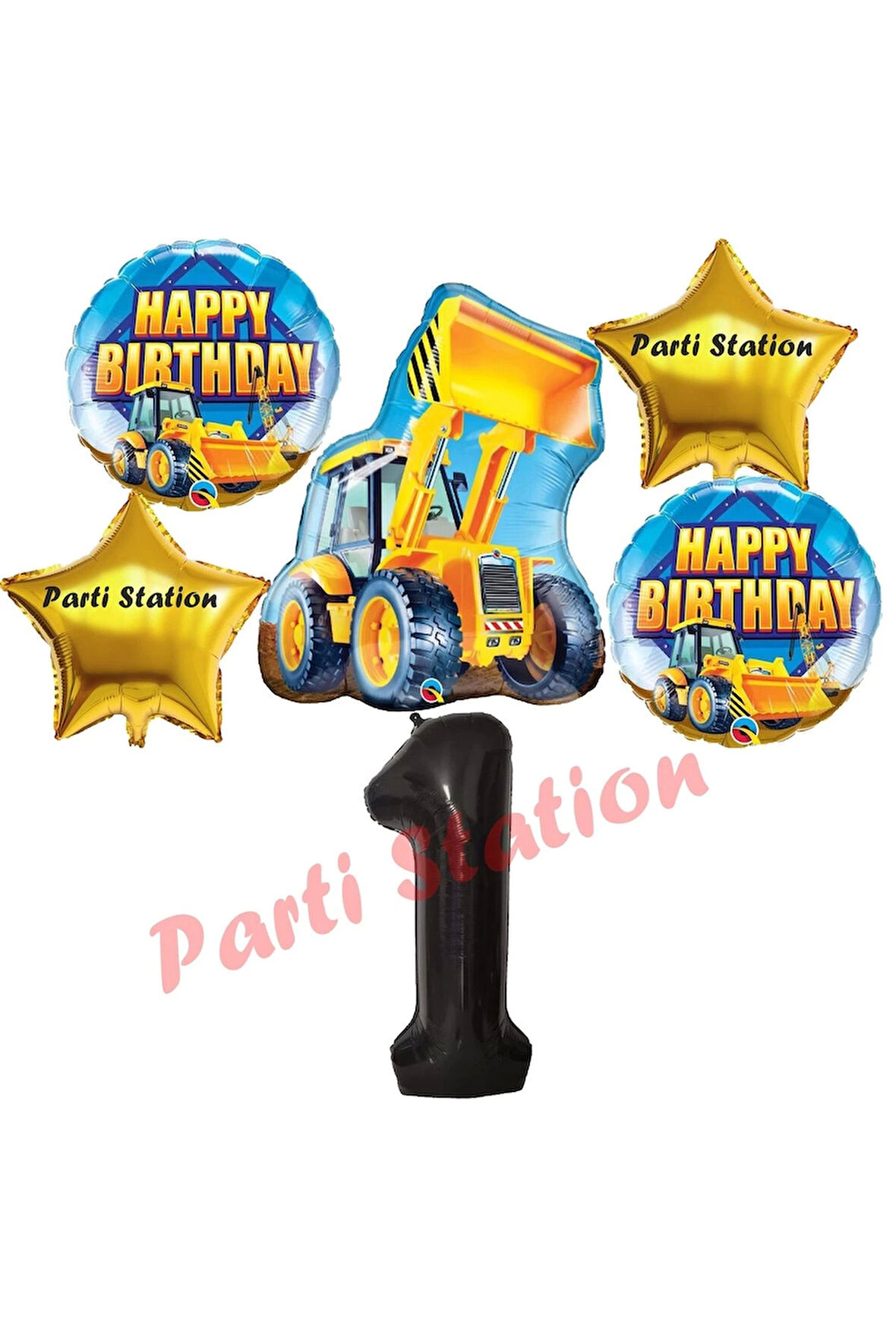 İnşaat Konsept 9 Yaş Doğum Günü Balon Set Kamyon Kepçe Balon ve Siyah Rakam Balon Parti Set