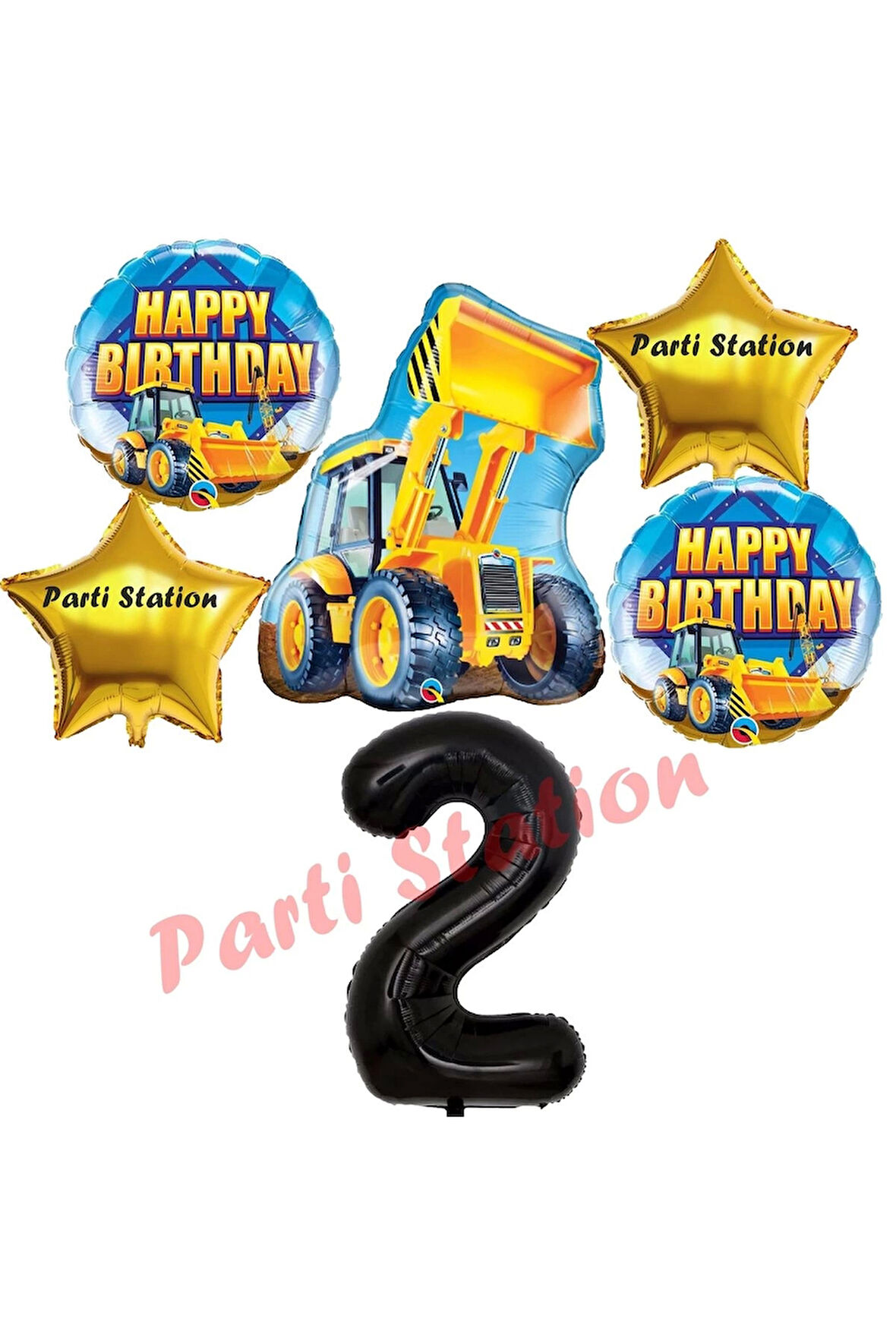 İnşaat Konsept 9 Yaş Doğum Günü Balon Set Kamyon Kepçe Balon ve Siyah Rakam Balon Parti Set