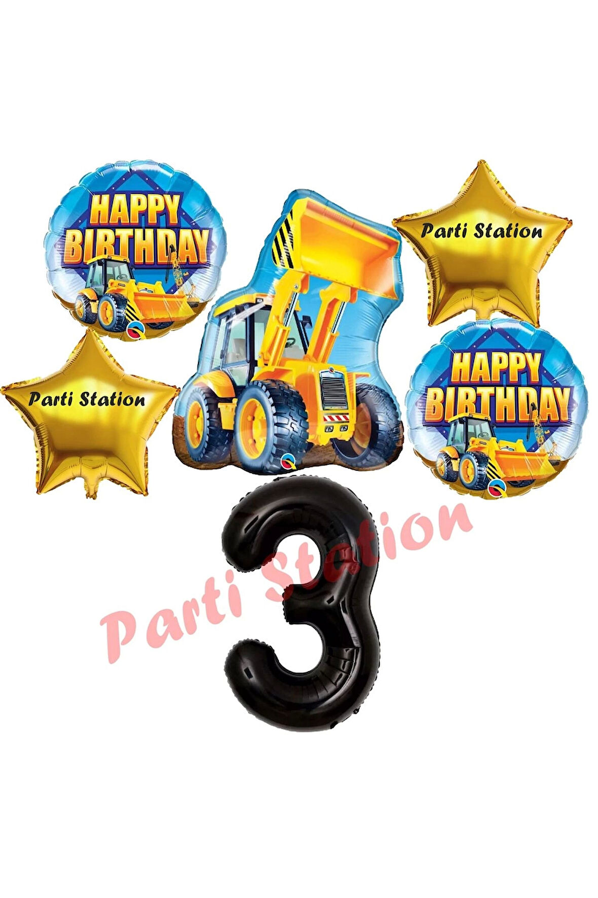 İnşaat Konsept 9 Yaş Doğum Günü Balon Set Kamyon Kepçe Balon ve Siyah Rakam Balon Parti Set